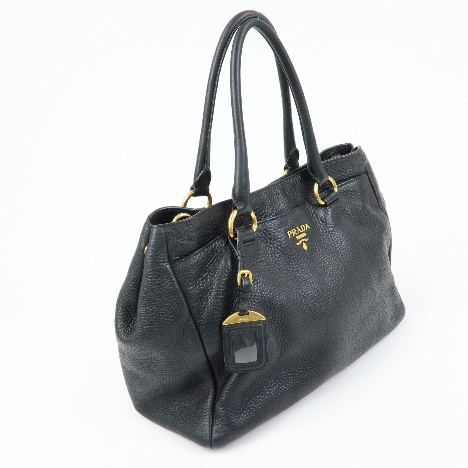 PRADA Logo Vittello Daino Leather 2Way Bag Tote Bag Black BR4393