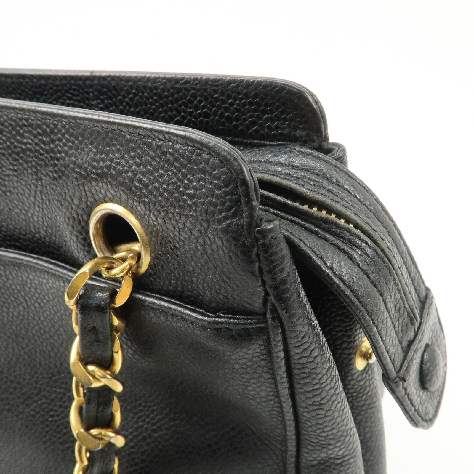 CHANEL Triple COCO Mark Caviarskin Shoulder Bag Black Gold HDW Used