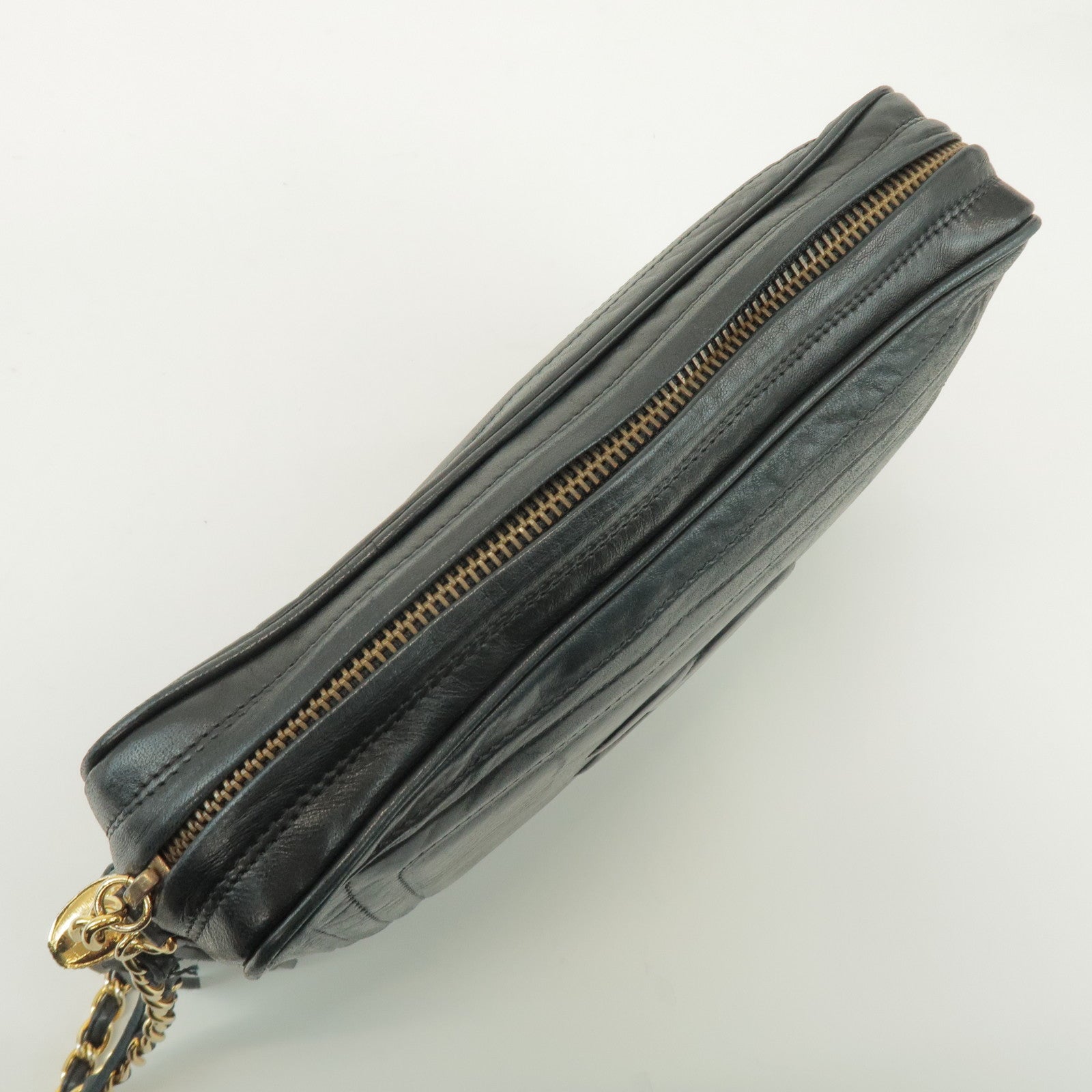 CHANEL COCO Mark Lamb Skin Chain Shoulder Bag Tassel Charm Black