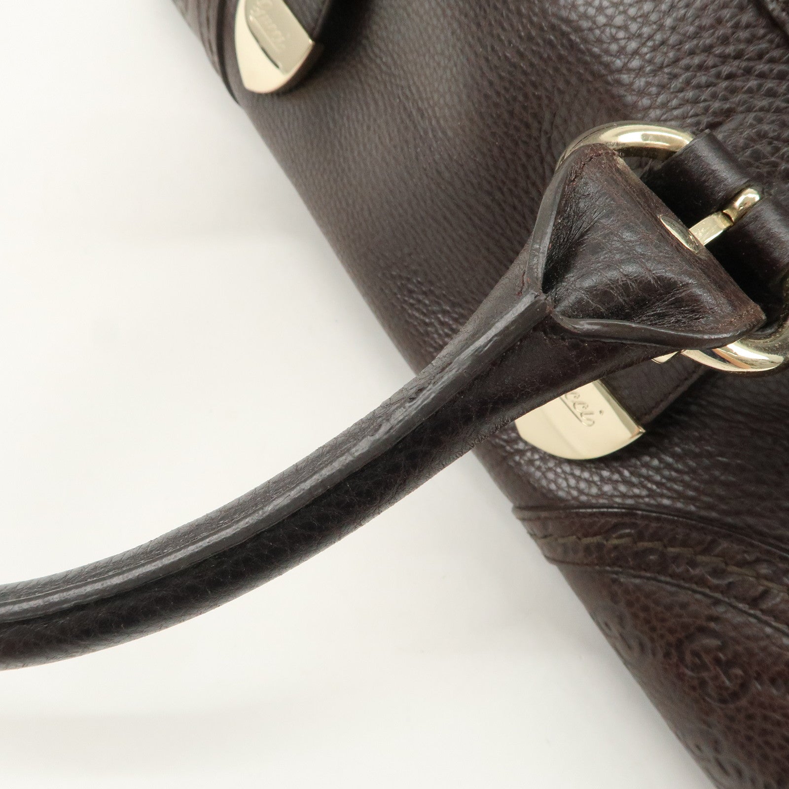 GUCCI Guccissima Leather Mini Boston Bag Hand Bag Dark Brown 181508 Used