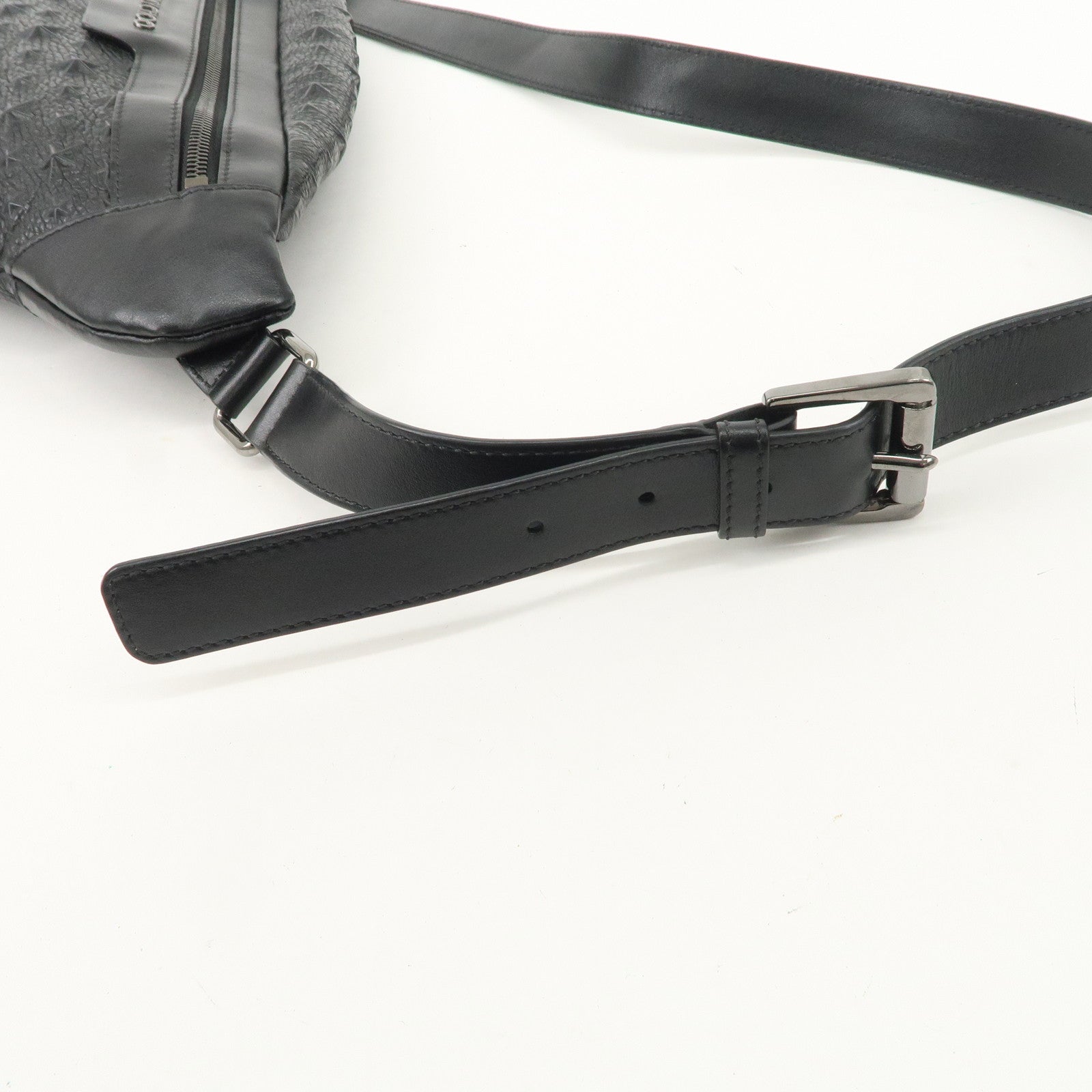 JIMMY CHOO Leather Waist Bag Crossbody Bag Black Silver Hardware Used