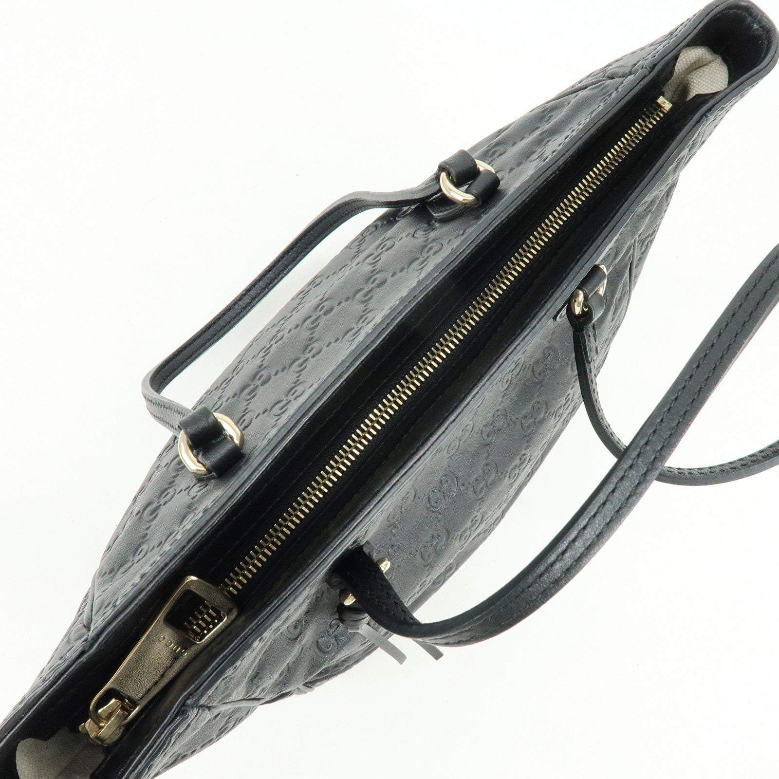 GUCCI Interlocking G Micro Guccissima Leather Hand Bag Black 353119