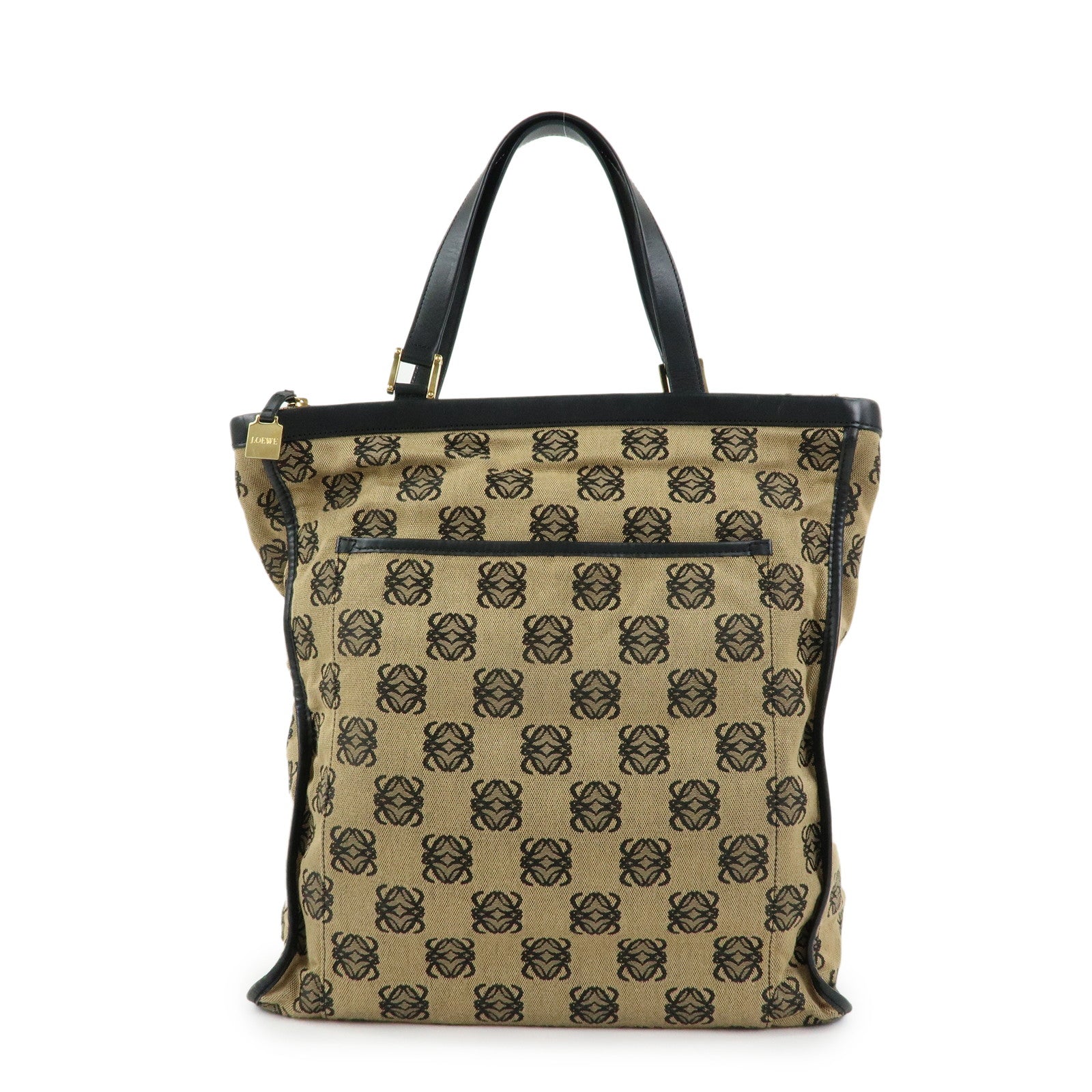 LOEWE Anagram Jacquard Canvas Leather Tote Bag Beige Black