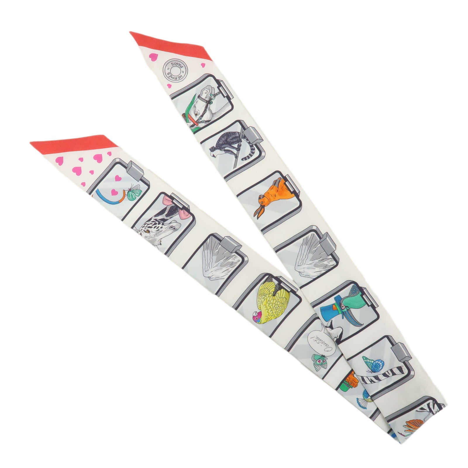 HERMES Twilly Silk 100% HERMES STORY Scarf White