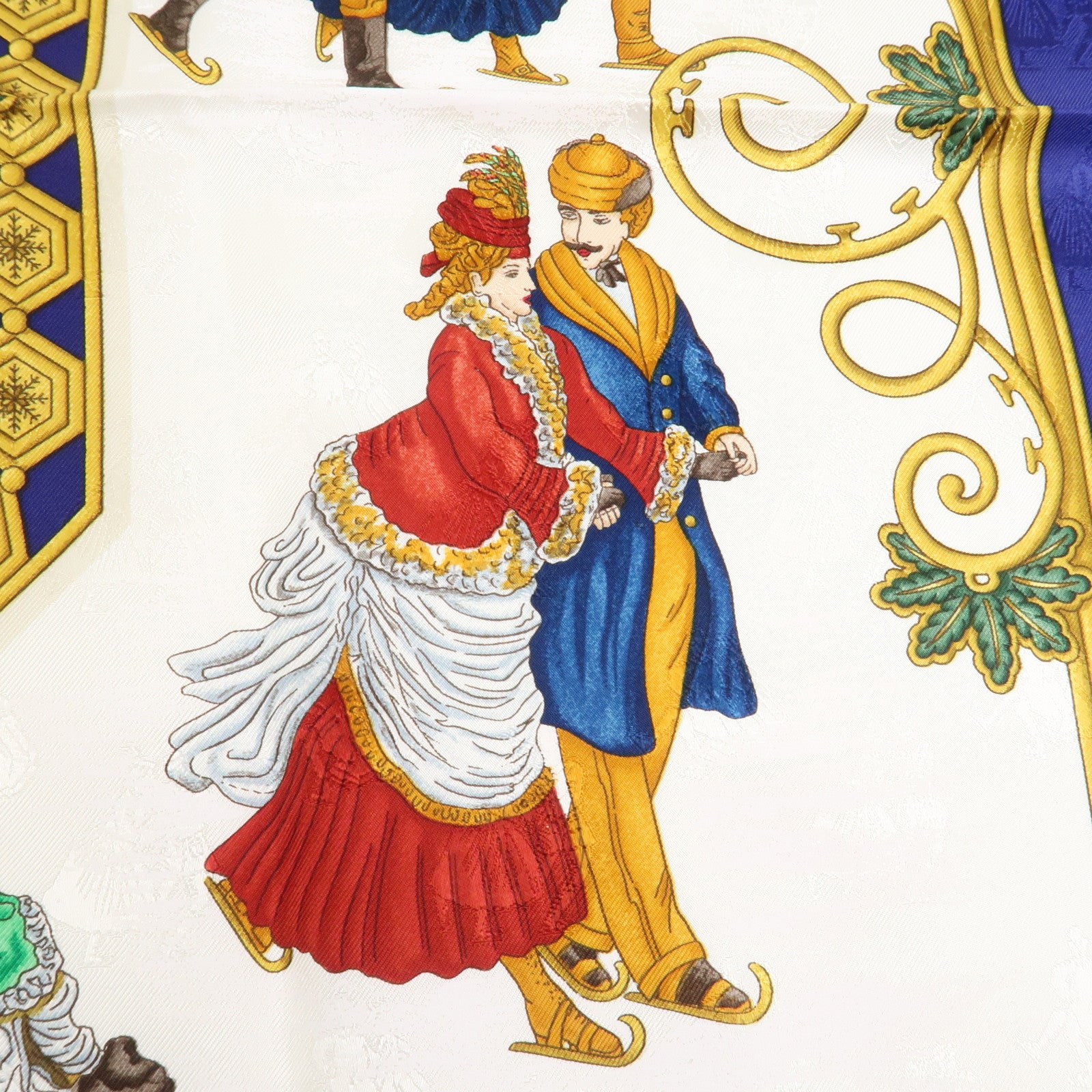 HERMES Carre 90 Silk 100% Scarf Joies d’Hiver Blue White Gold