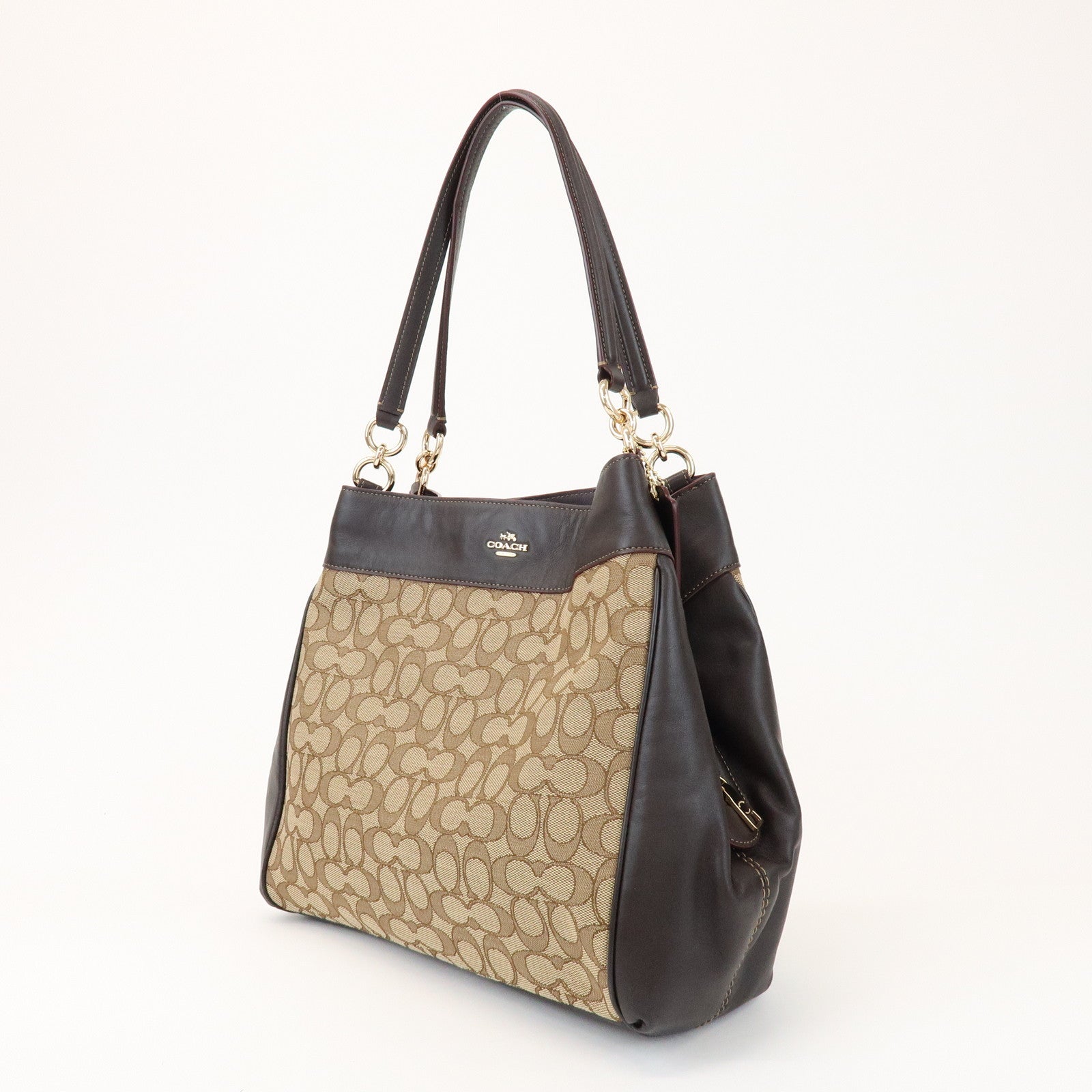 COACH Signature Logo Canvas Leather Shoulder Bag Hand Bag Brown