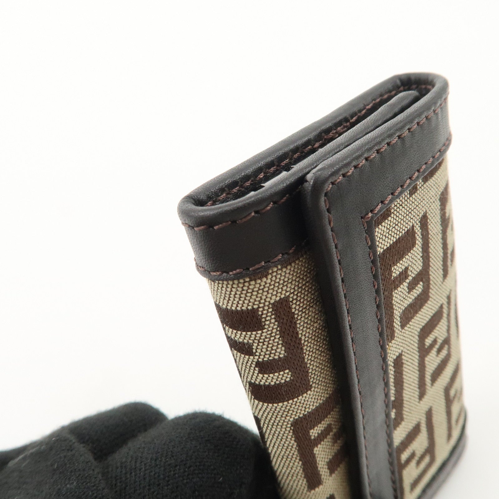 FENDI Zucchino Canvas Leather 6 Rings Key Case Brown Khaki 8AP002 Used