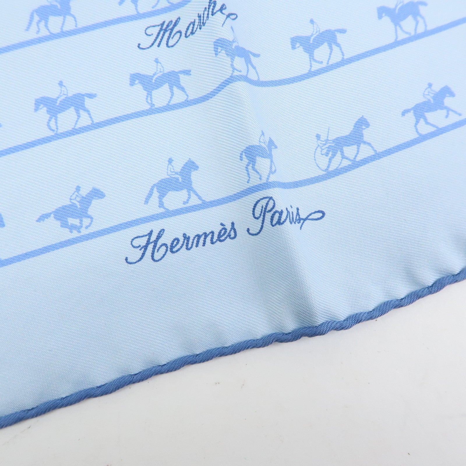 HERMES Petit Carre 42 Set of 2 Silk 100% Scarf Light Blue Black