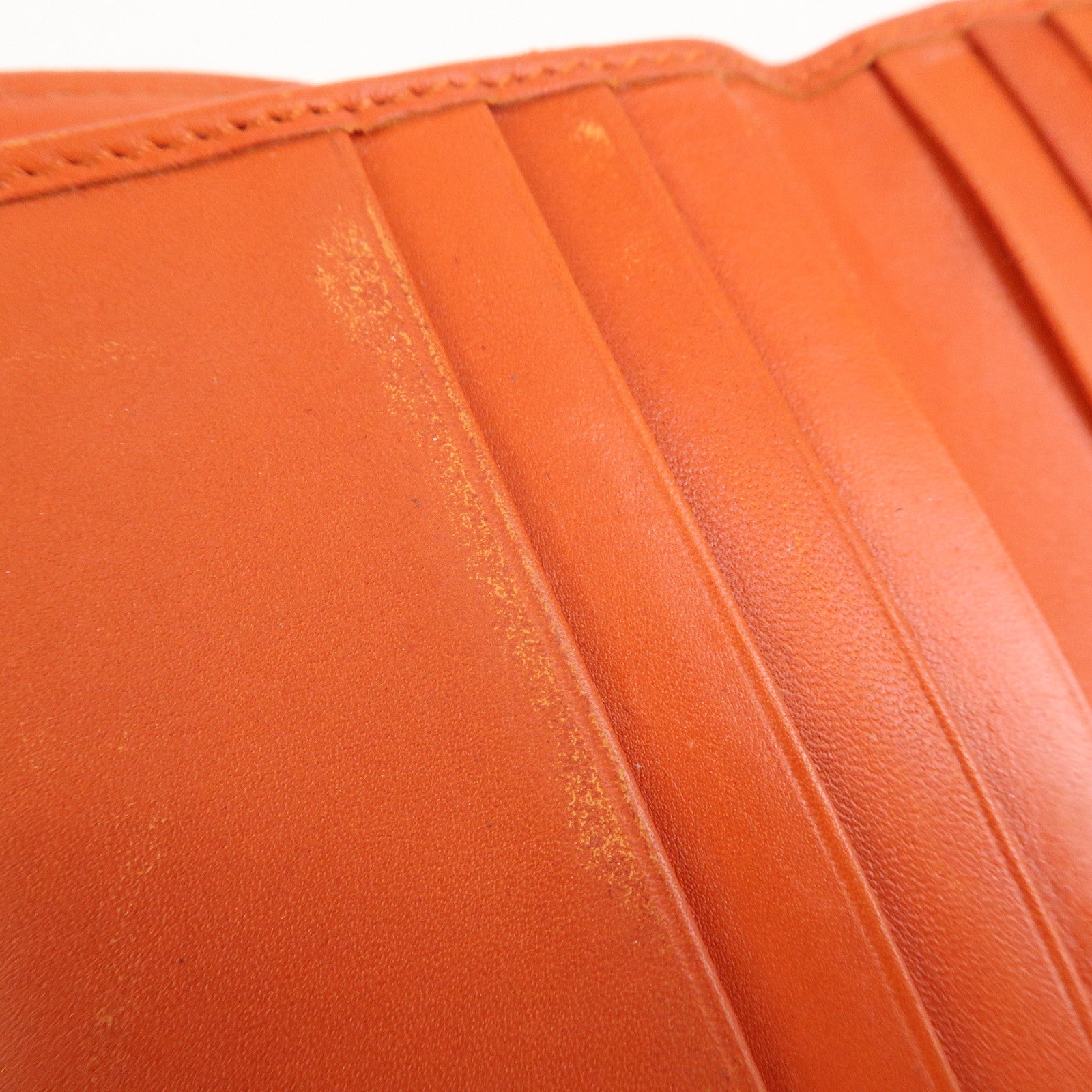 MIU MIU Leather Bi-Fold Wallet Compact Wallet Orange Gold Hardware Used