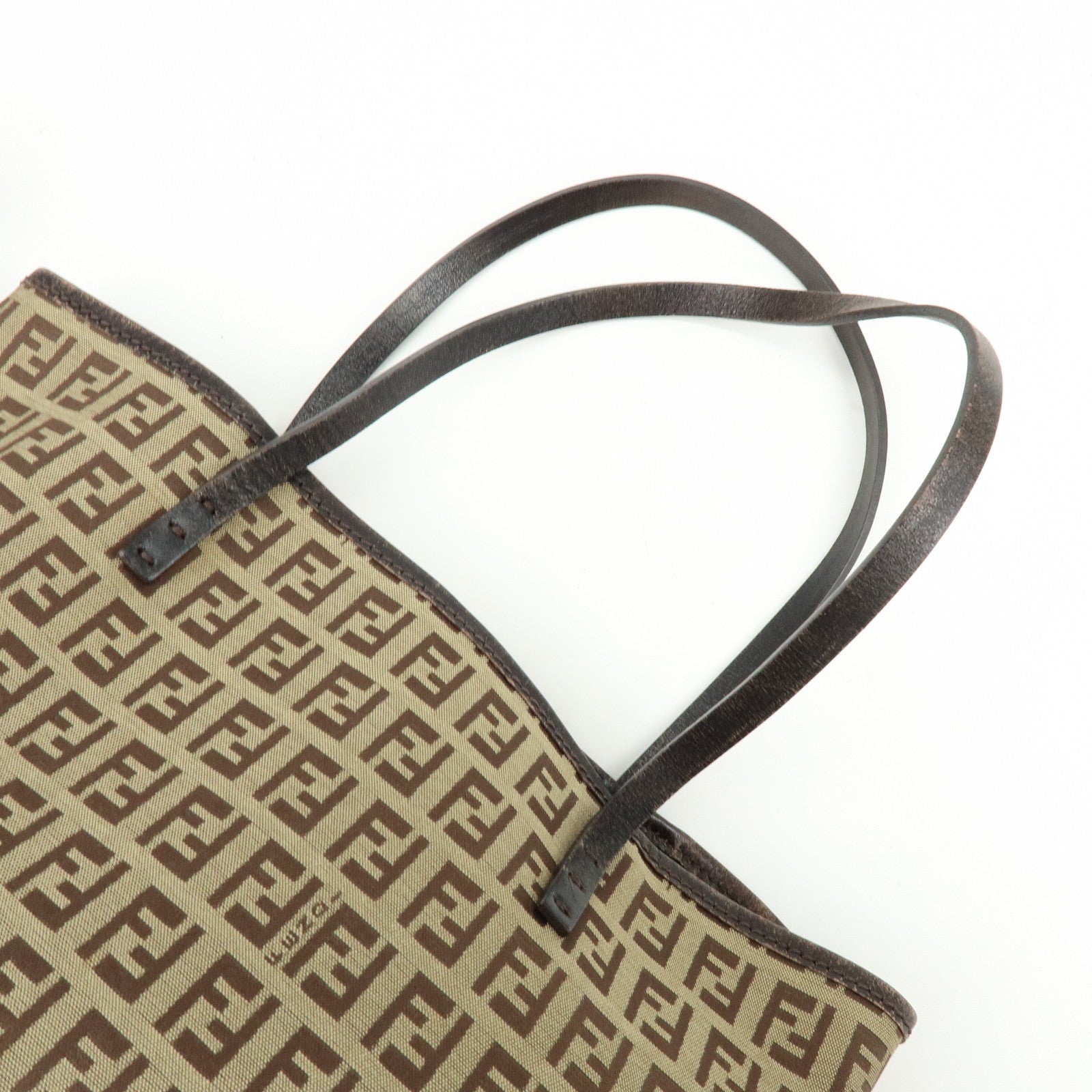 FENDI Zucchino Canvas Leather Mini Tote Bag Hand Bag Brown
