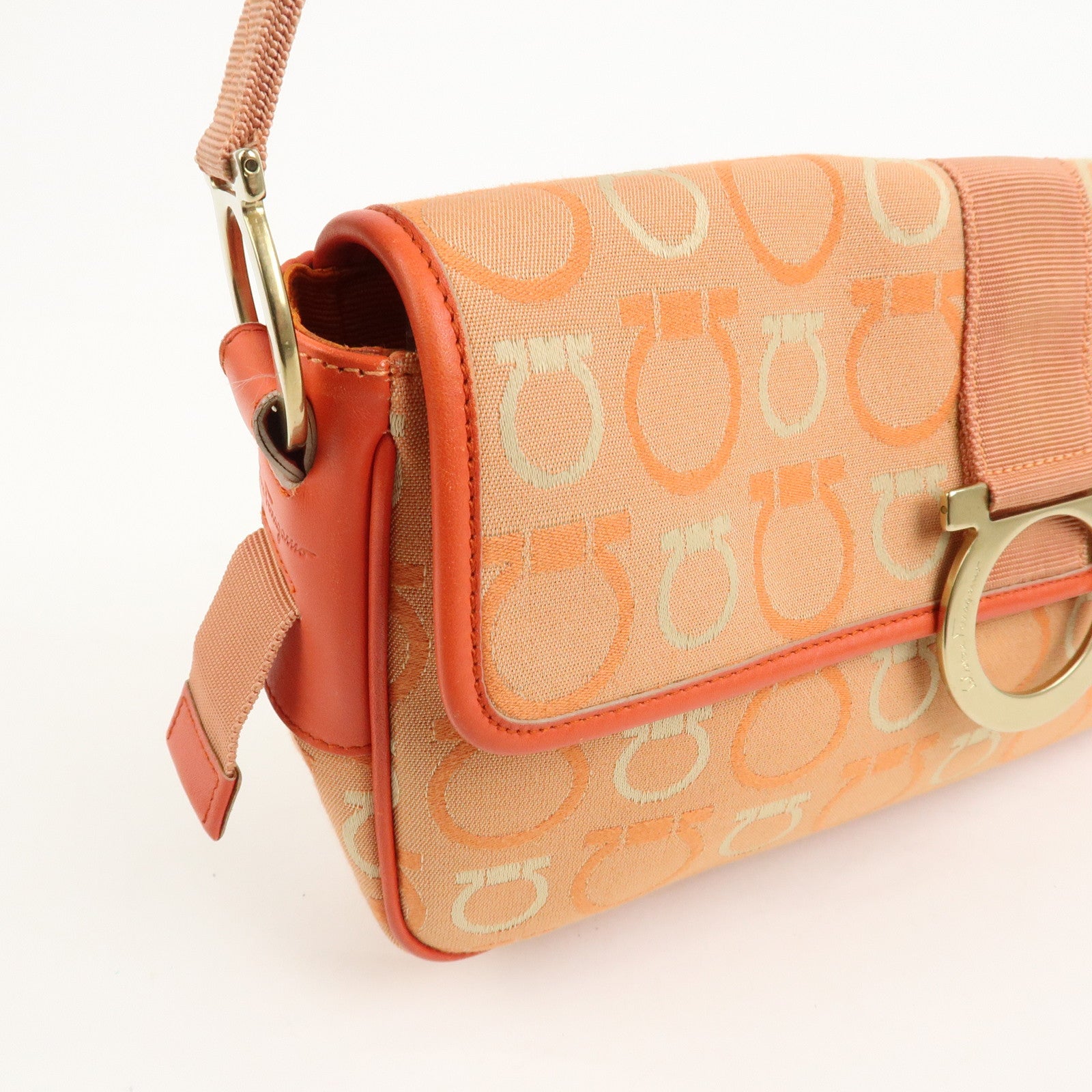 Ferragamo Gancini Canvas Leather Shoulder Bag Orange