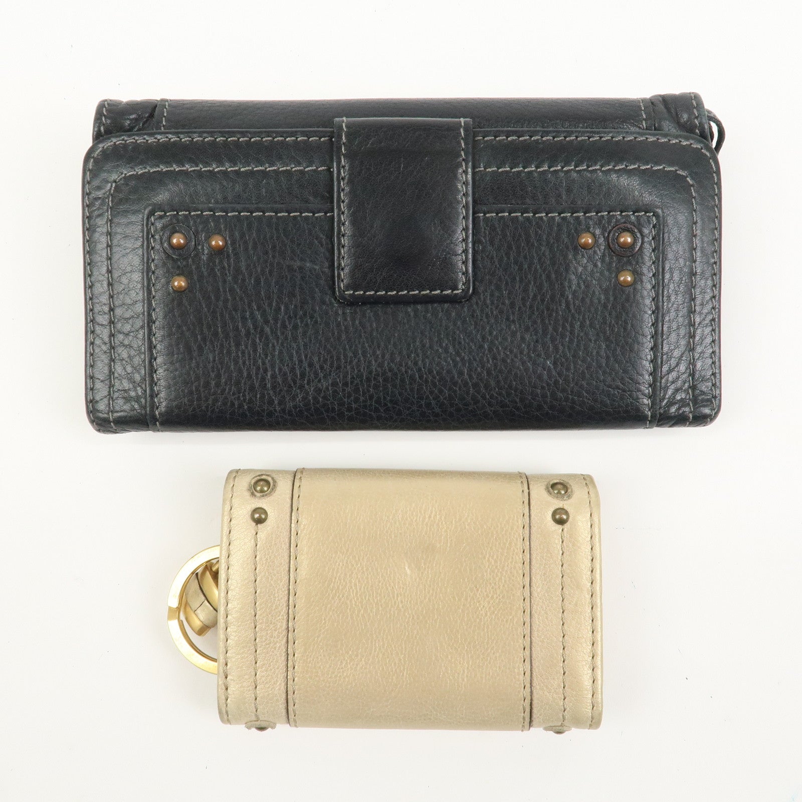 Chloe Padington Set of 2 Leather Long Wallet Key Case Gold Black