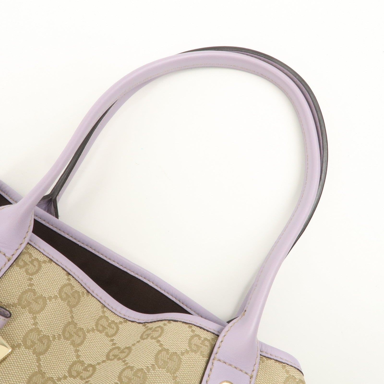 GUCCI Princy GG Canvas Leather Tote Bag Beige Light Purple 163805