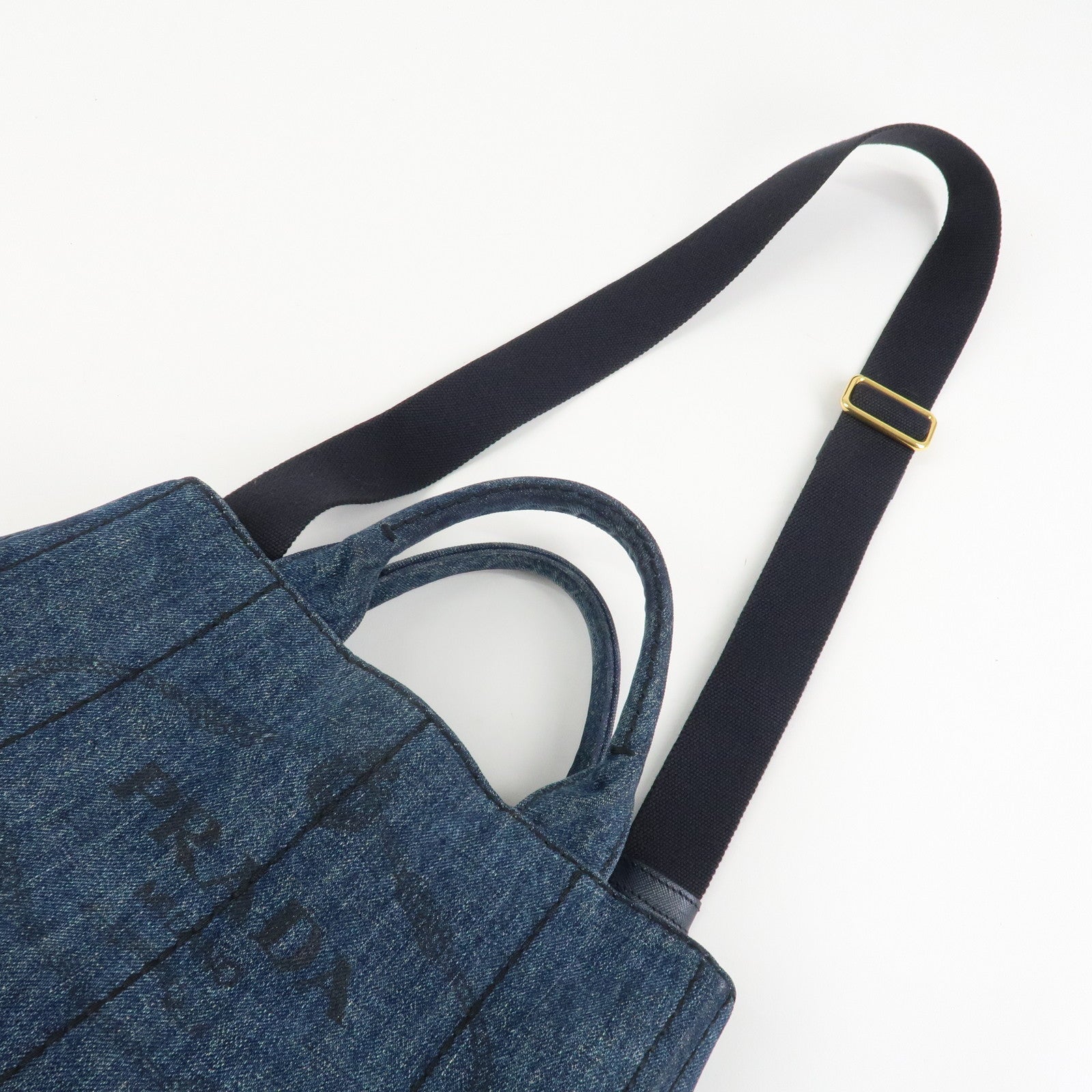 PRADA Denim Canapa Mini 2Way Tote Bag Shoulder Bag Blue 1BG439 Used