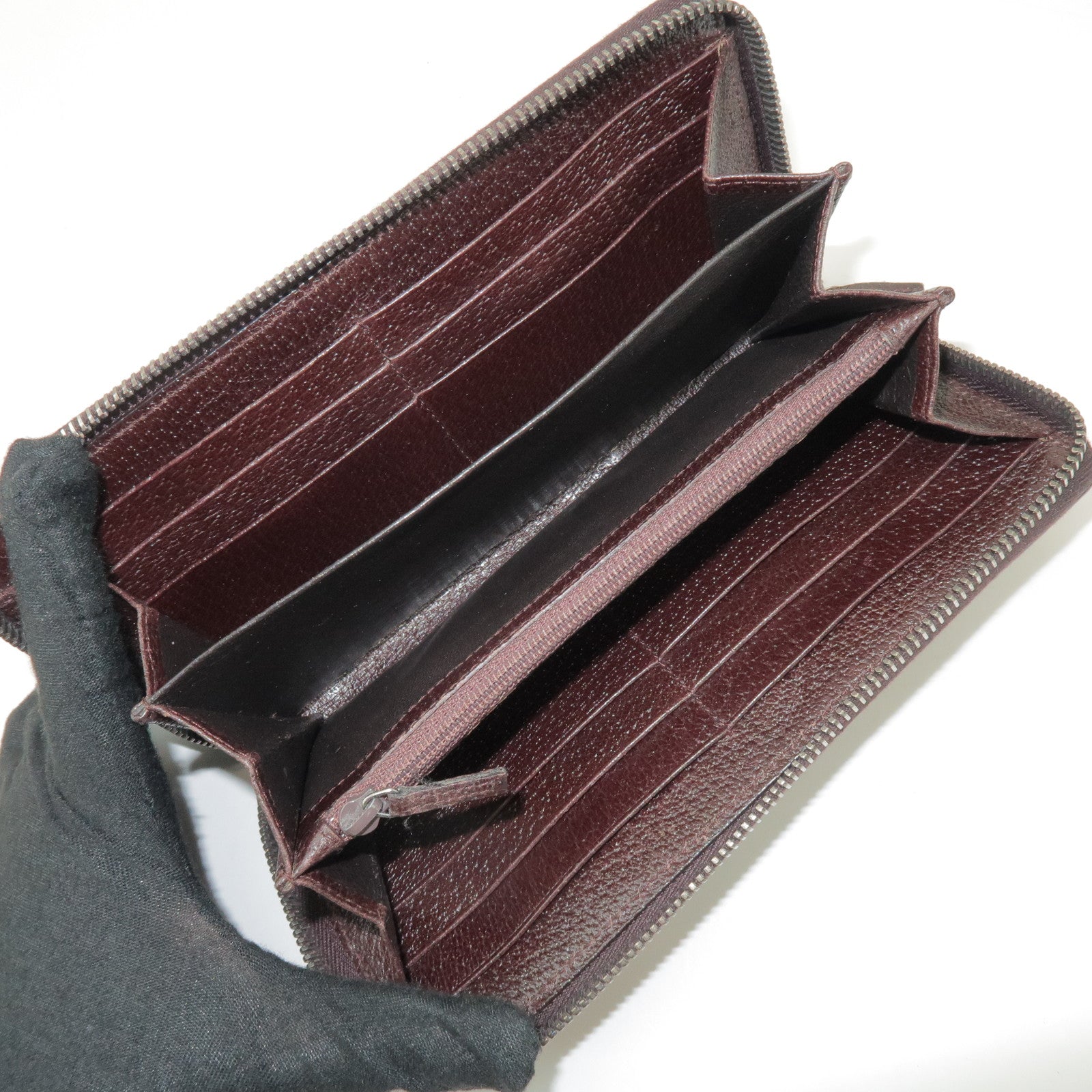 GUCCI GG Canvas Leather Round Zippy Long Wallet Beige Brown 112724
