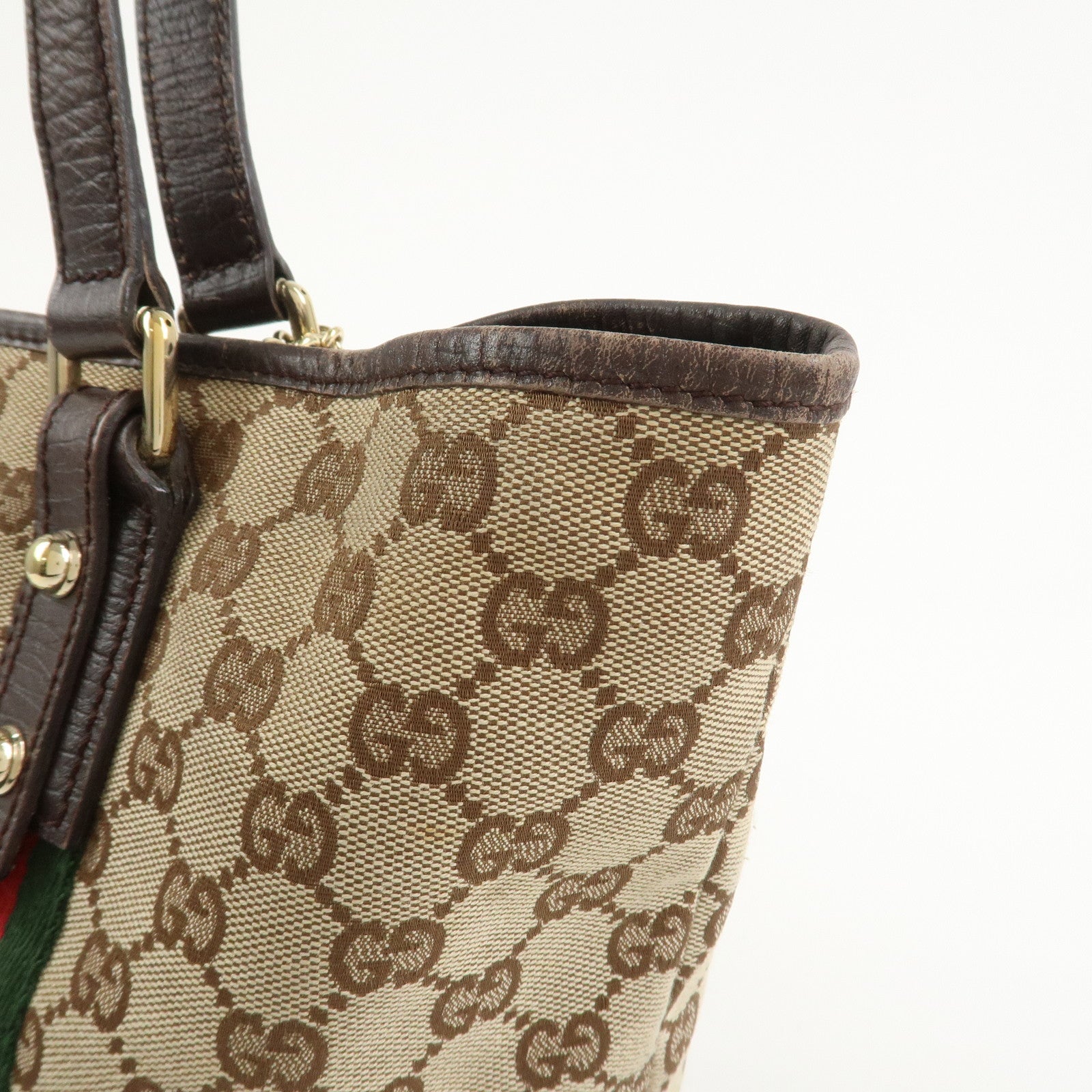 GUCCI Sherry GG Canvas Leather Tote Bag Hand Bag Brown 137396