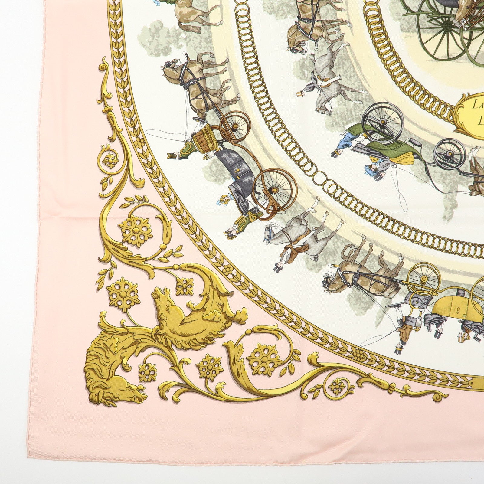 HERMES Carre 90 Set of 2 Silk 100% Scarf Light Pink Navy White