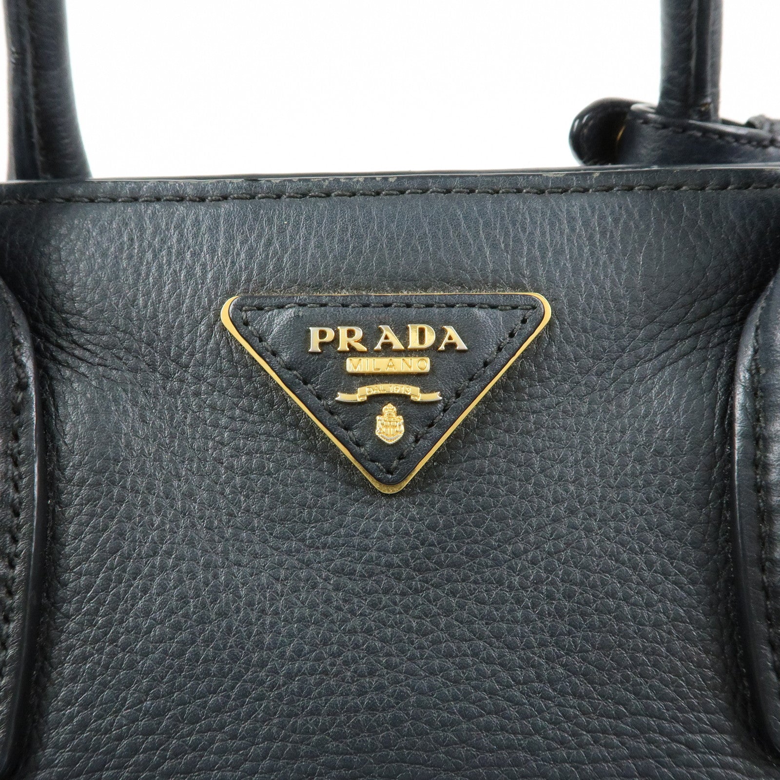 PRADA Triangle Logo Calf Leather 2Way Hand Bag Shoulder Bag Black