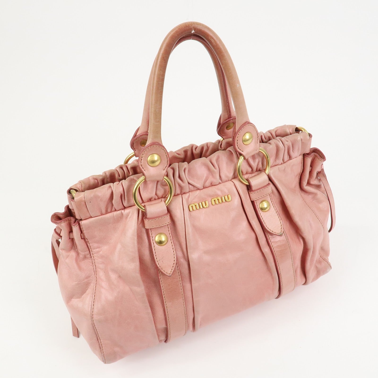MIU MIU Logo Leather 2Way Bag Shoulder Bag Hand Bag Pink RT0383