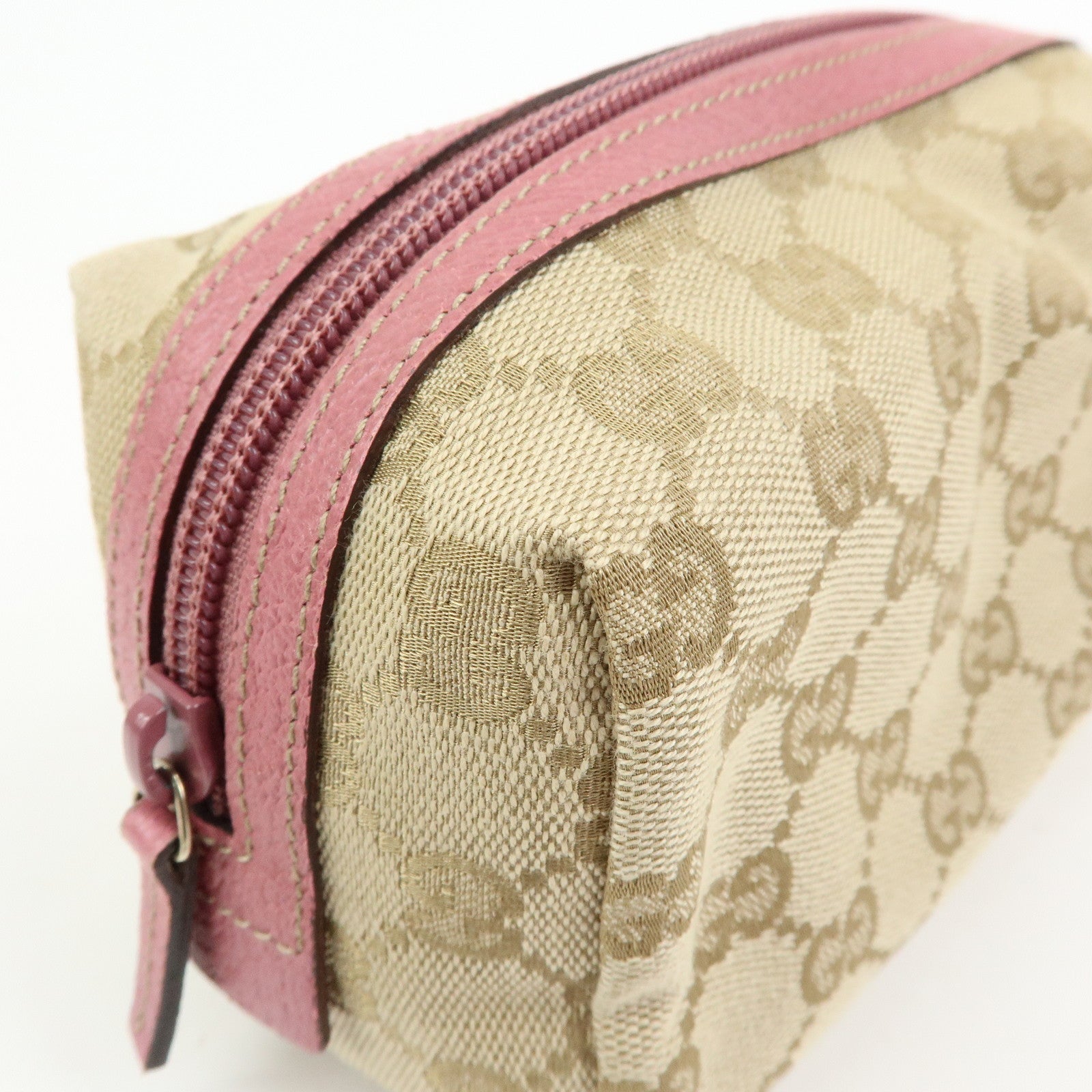 GUCCI GG Canvas Leather Pouch Cosmetic Case Beige Pink 29595