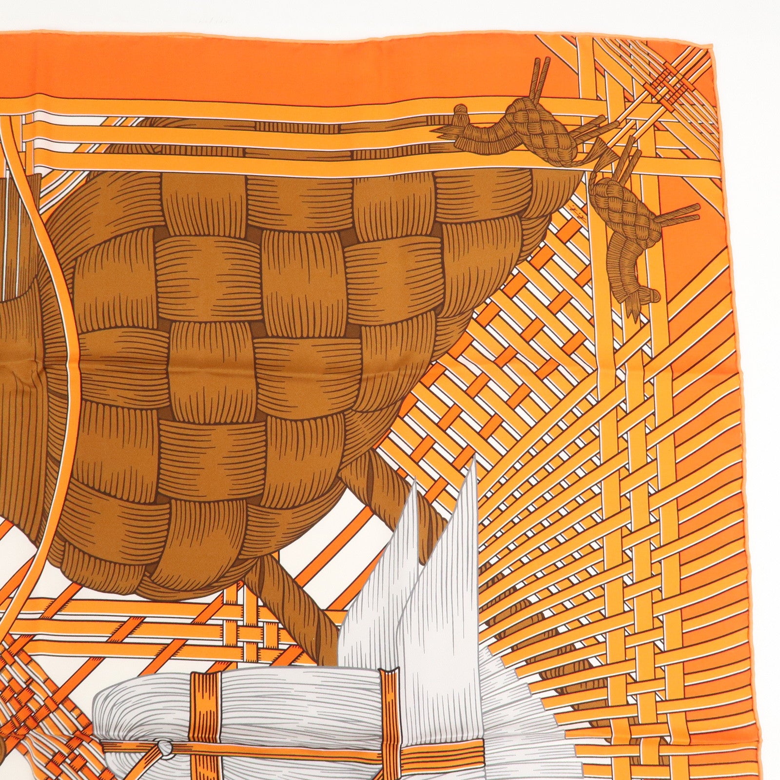 HERMES Carre 90 Silk 100% Scarf MASAN&MASAN Orange