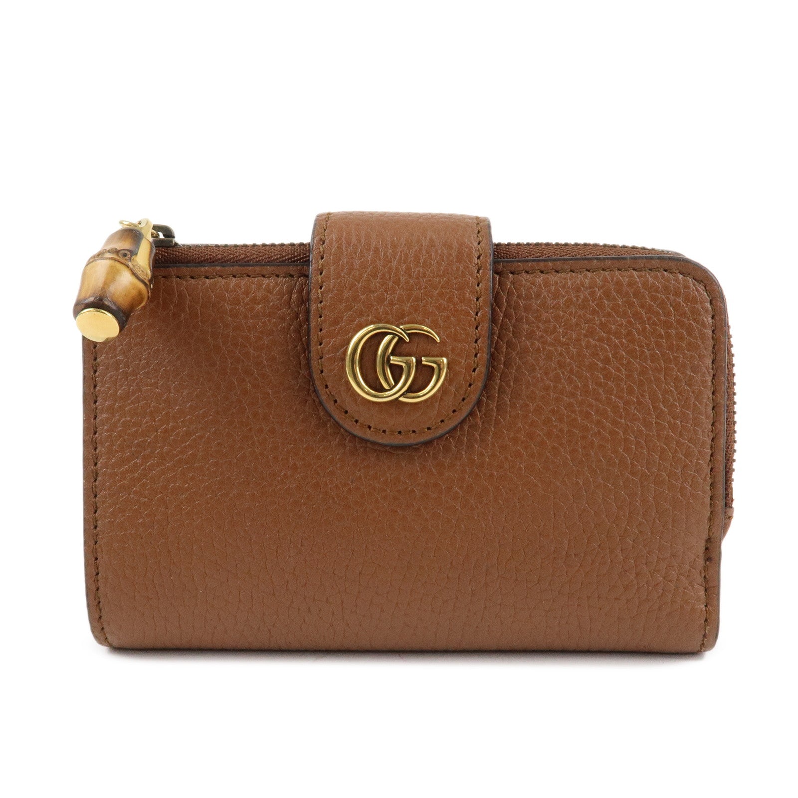 GUCCI GG Marmont Bamboo Leather Bi-Fold Wallet Brown 739498 Used