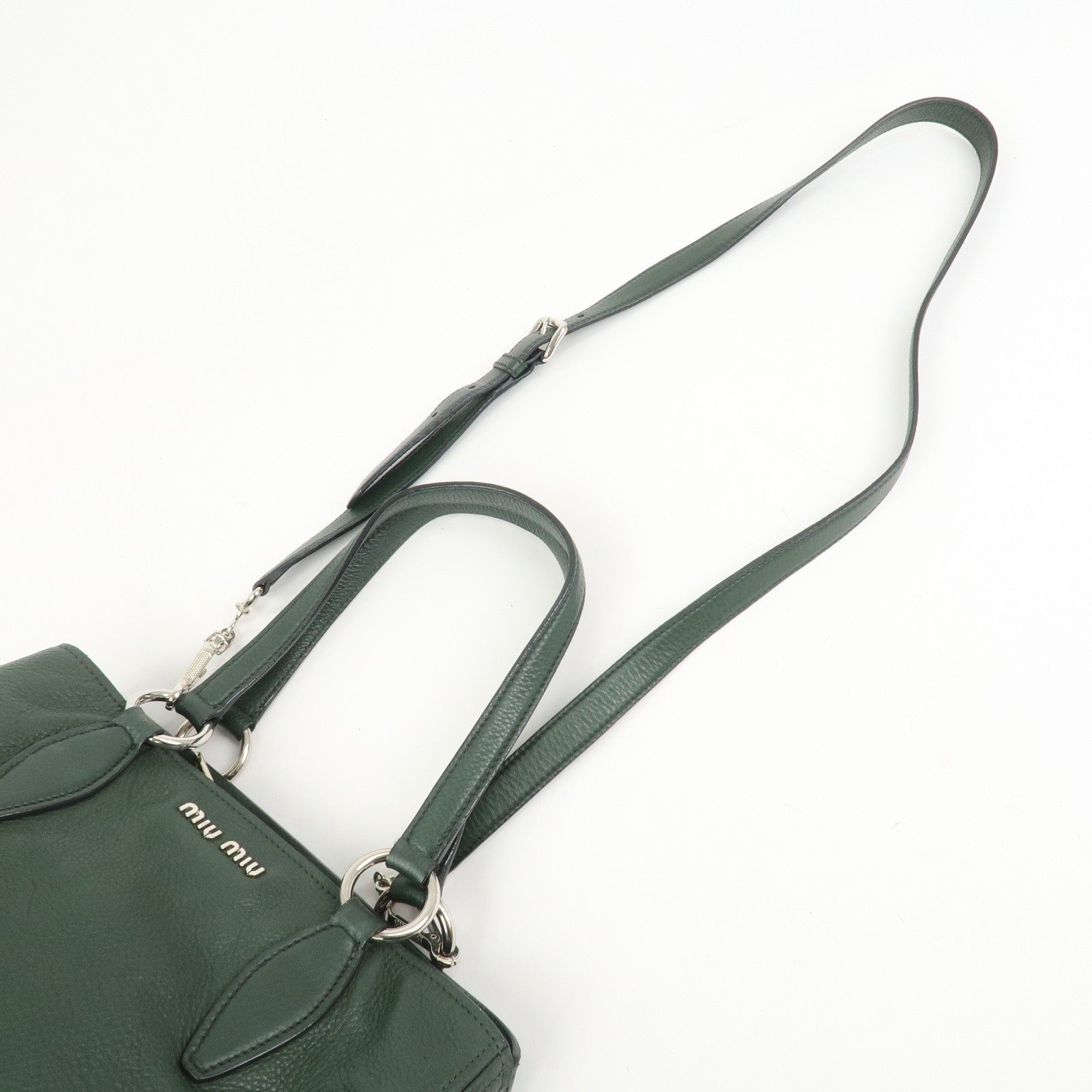 MIU MIU Logo Leather 2Way Bag Hand Bag Shoulder Bag Moss Green