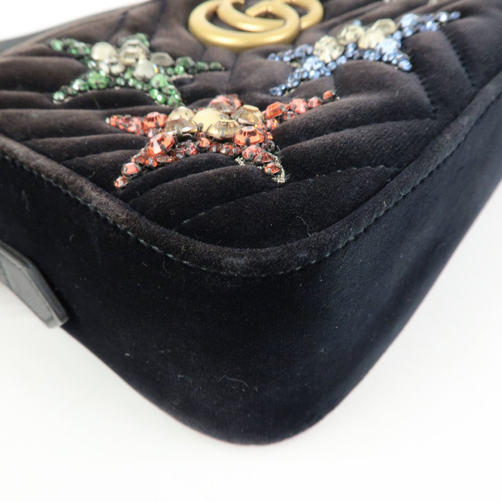 GUCCI GG Marmont Velvet Leather StarMotif Bijou Shoulder Bag 447632