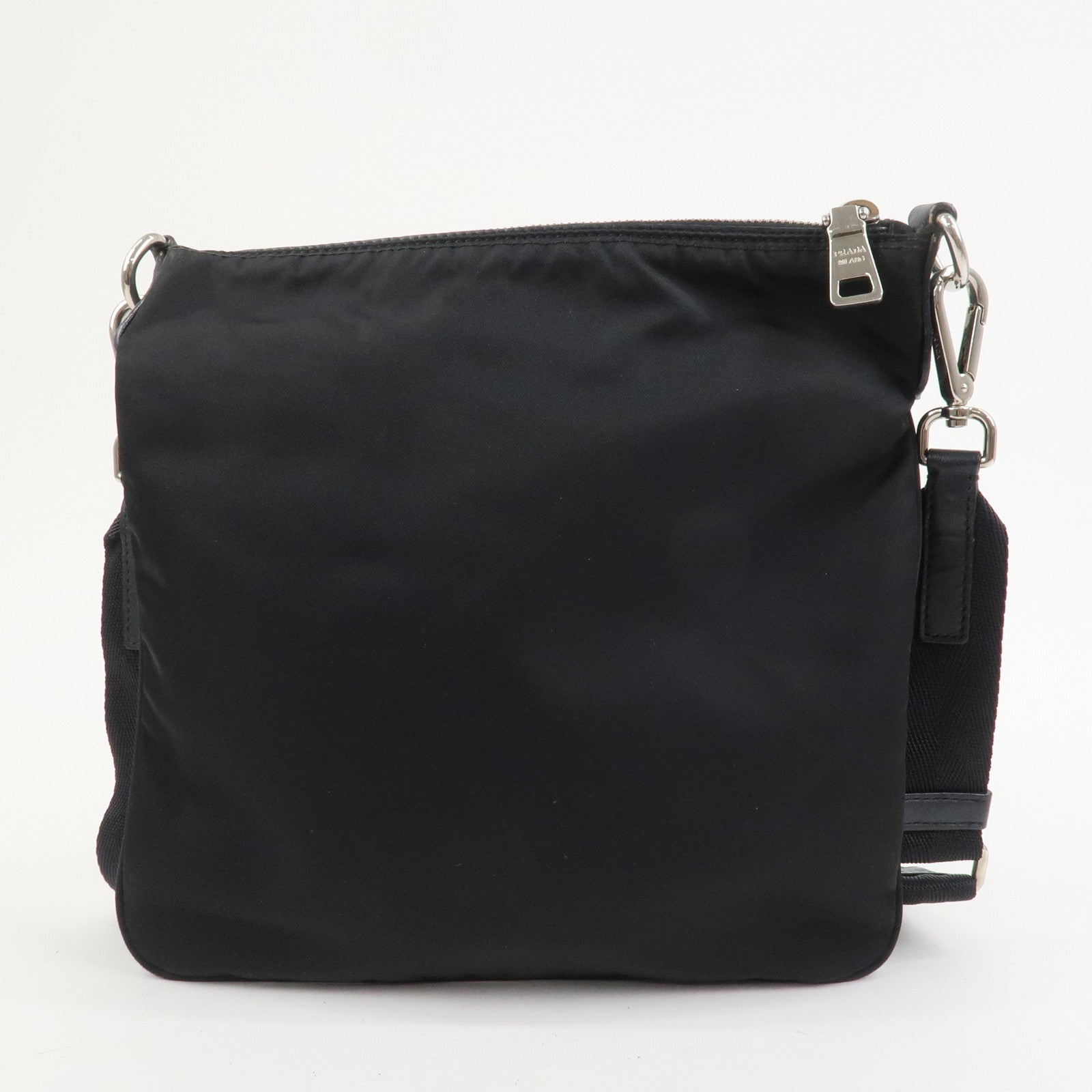 PRADA Triangle Logo Nylon Leather Shoulder Bag Black BT0716