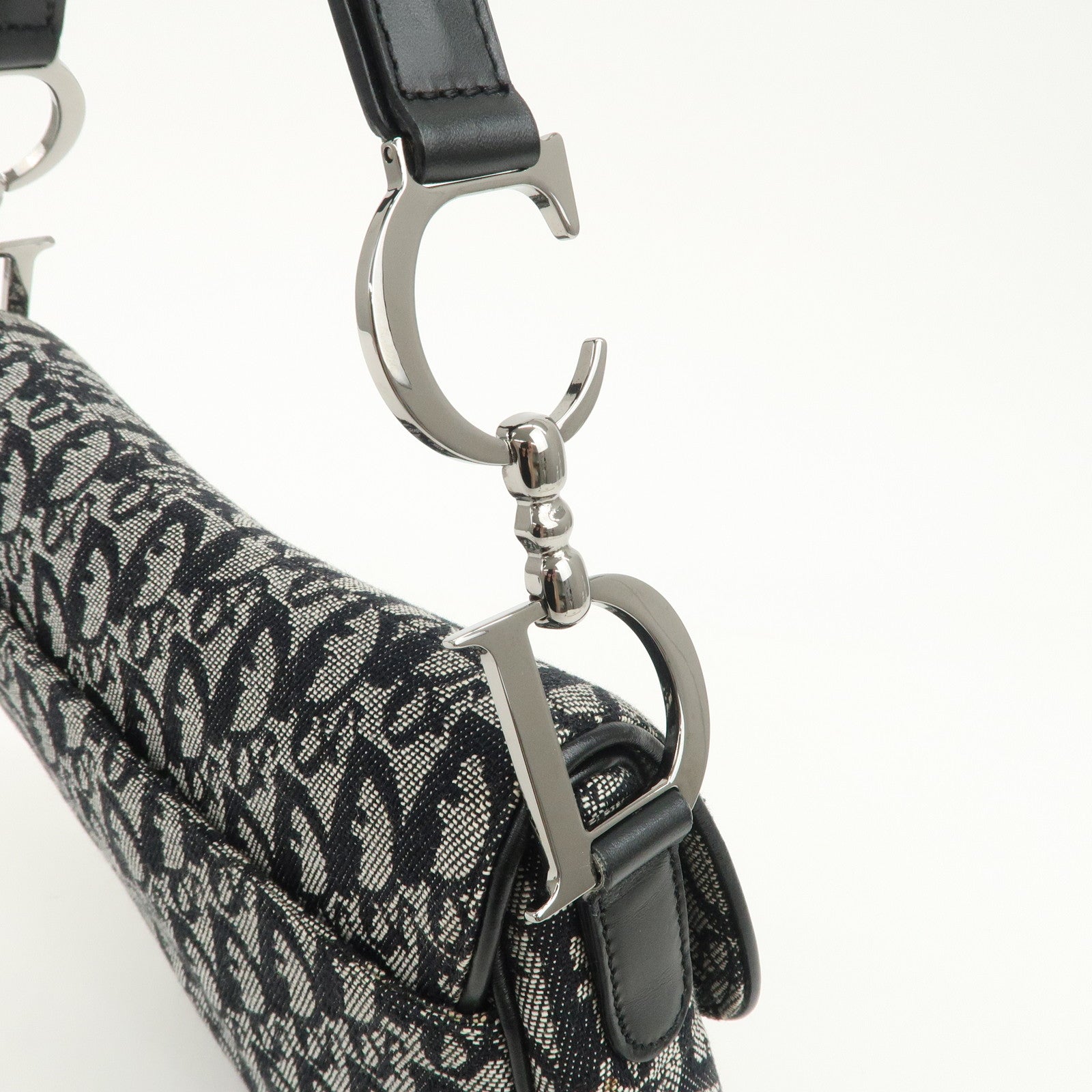 Christian Dior Trotter Canvas Leather Saddle Bag Hand Bag Black