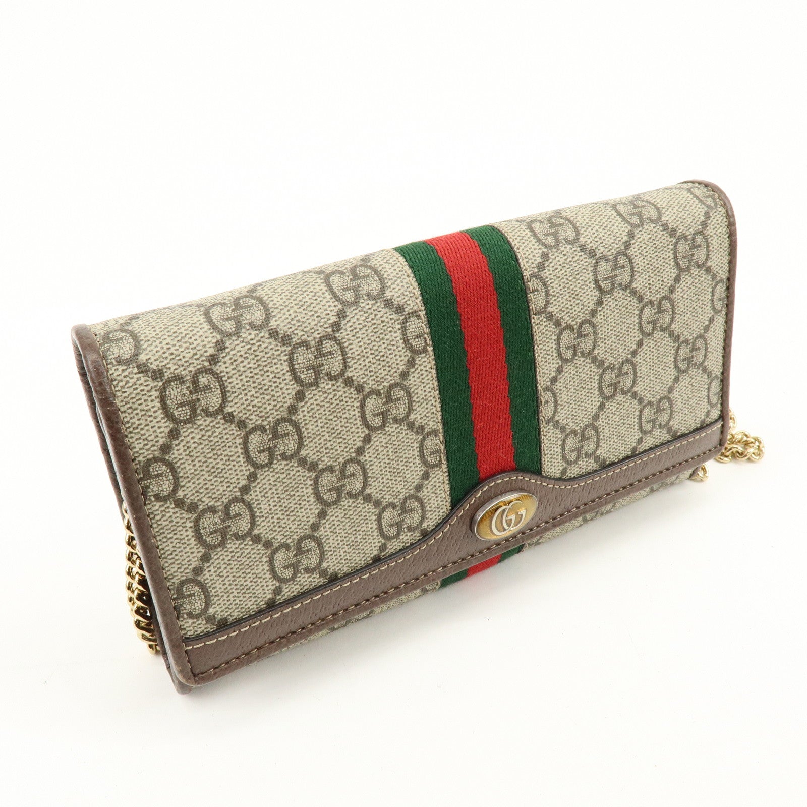 GUCCI Sherry Ophidia GG Supreme Leather Chain Wallet Beige 546592