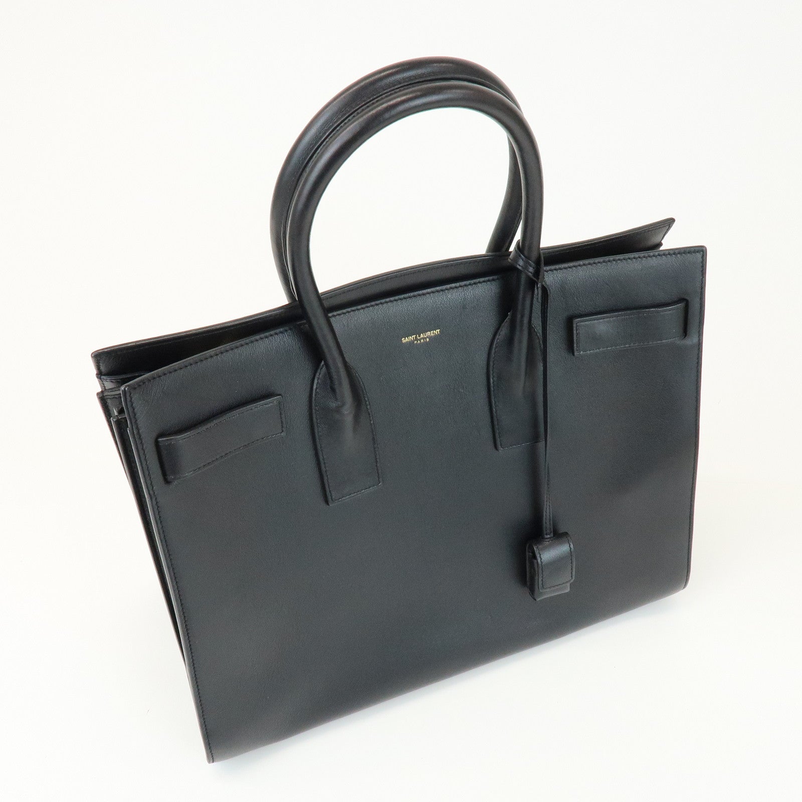 SAINT LAURENT Sac de Jour Logo Leather Tote Bag Hand Bag Black