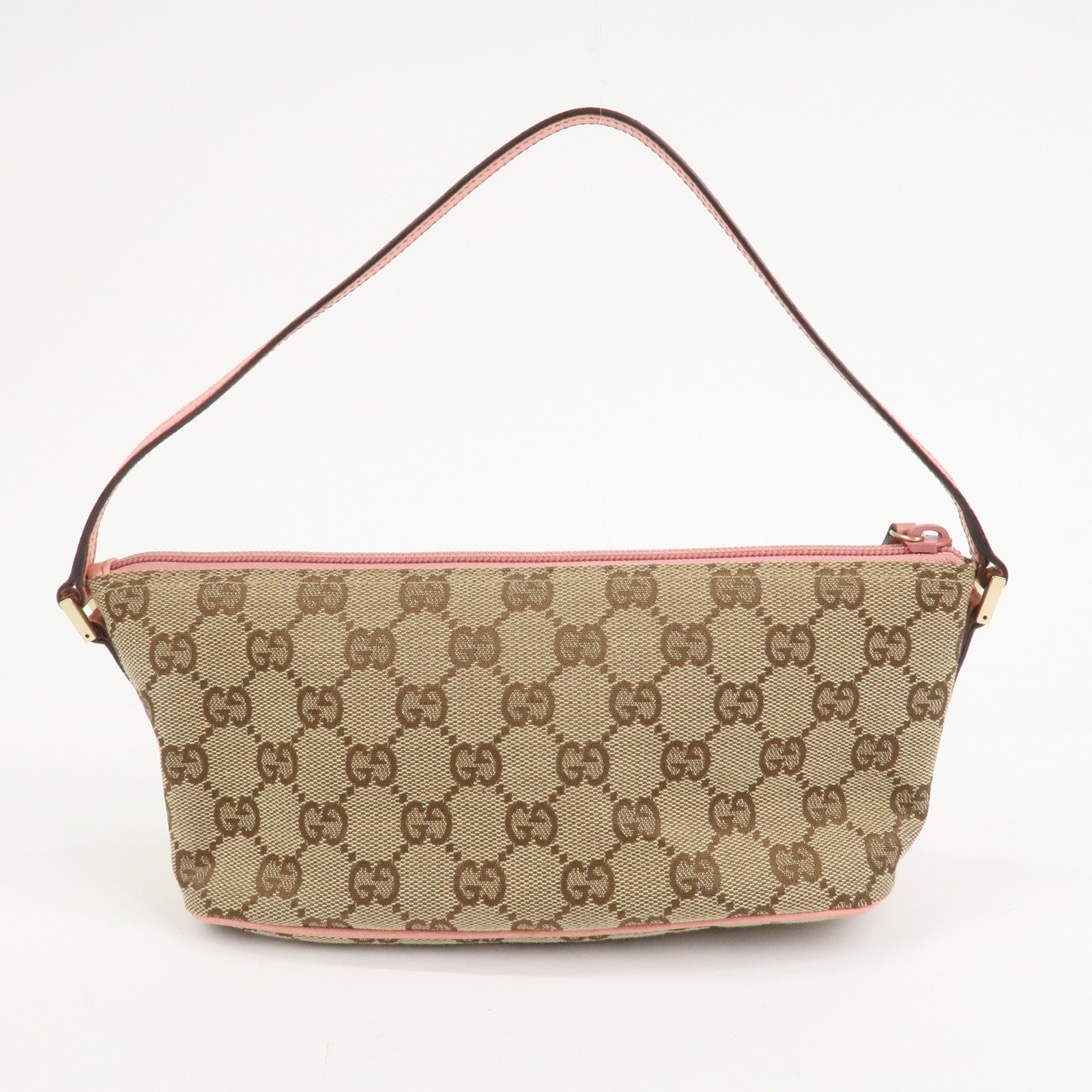 GUCCI Boat Bag GG Canvas Leather Hand Bag Brown Pink 07198