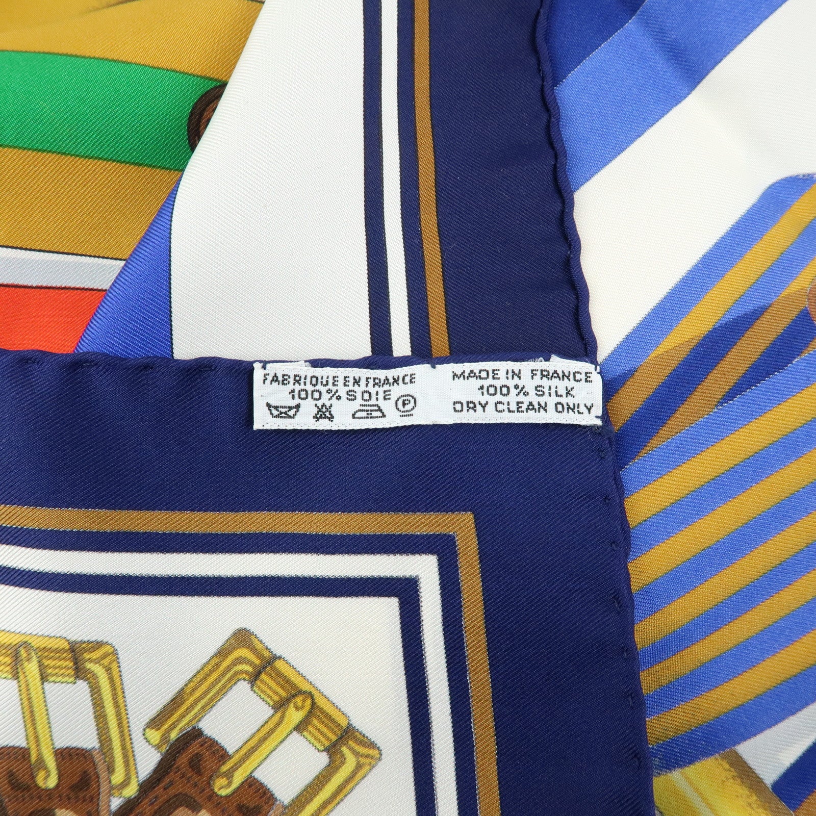 HERMES Carre 90 Silk 100% J.METZ Les Sangles Scarf Blue Green Red