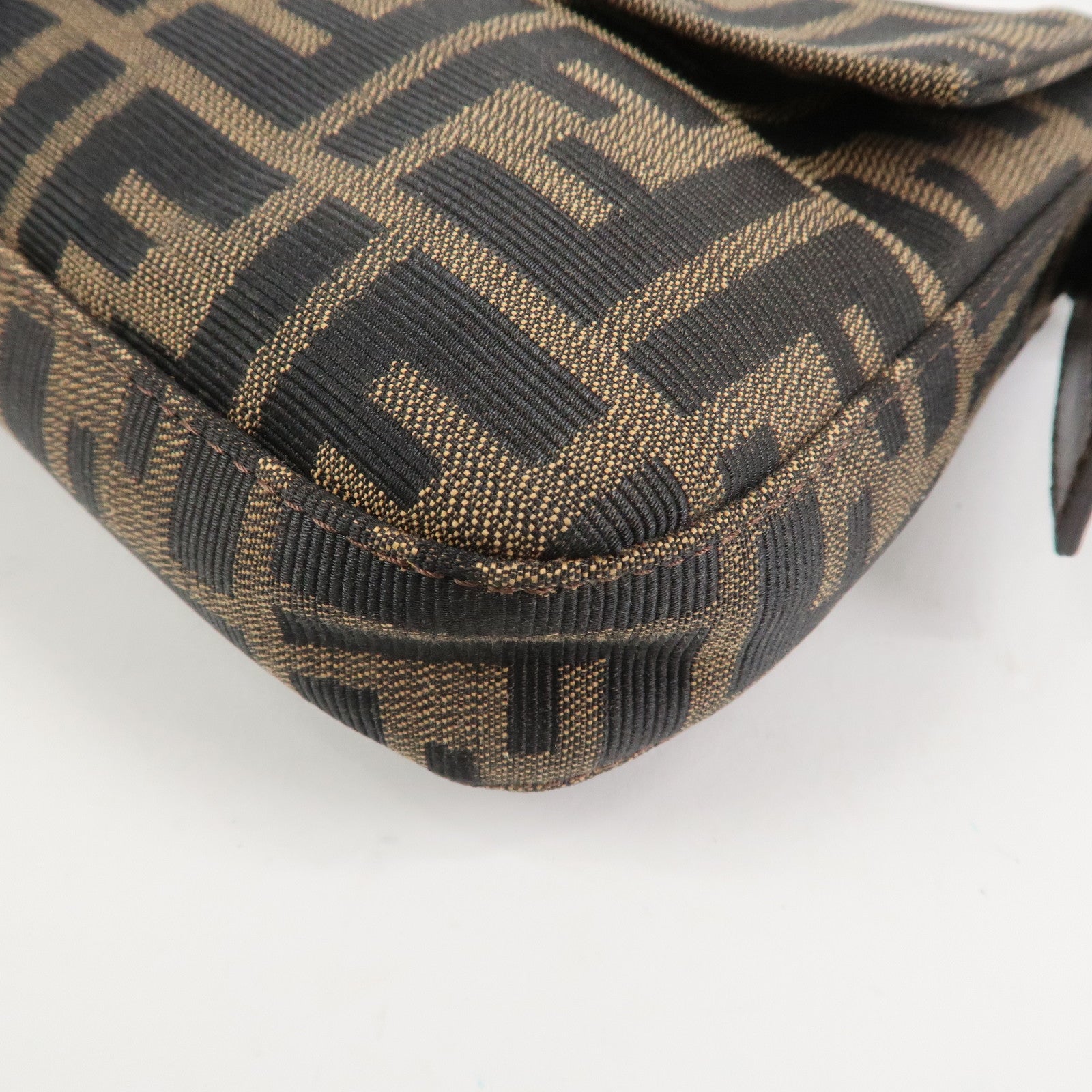 FENDI Zucca Mamma Baguette Canvas Leather Shoulder Bag Brown 26424