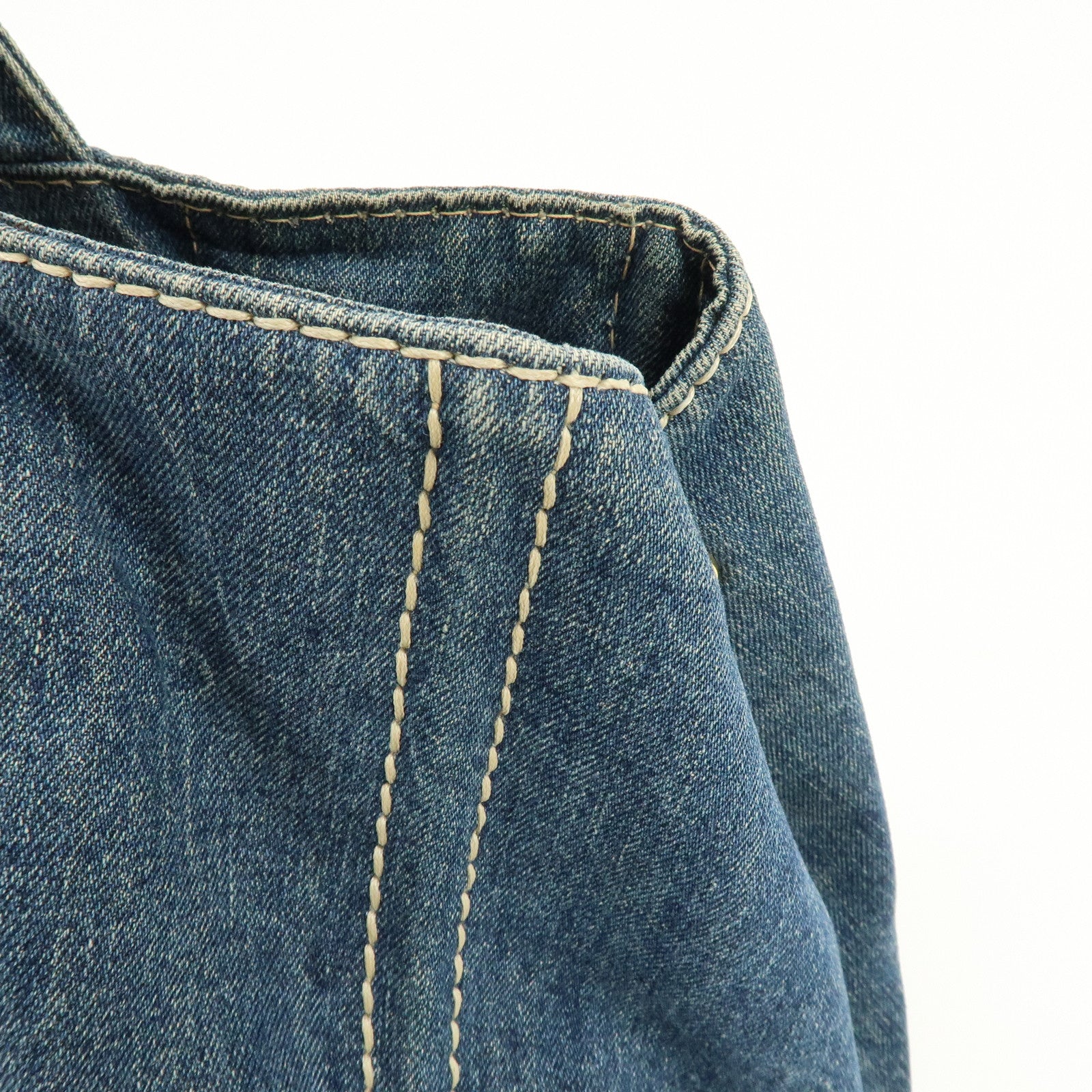 PRADA Logo Canapa Canvas Denim Large Tote Hand Bag Blue BN1872