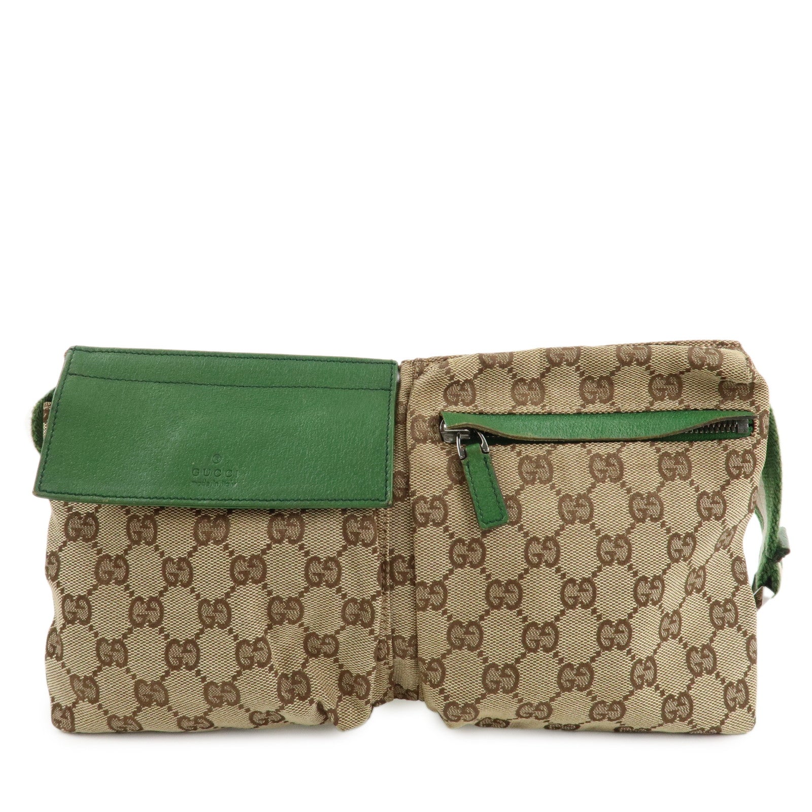 GUCCI GG Canvas Leather Waist Bag Crossbody Bag Beige Green 28566 Used