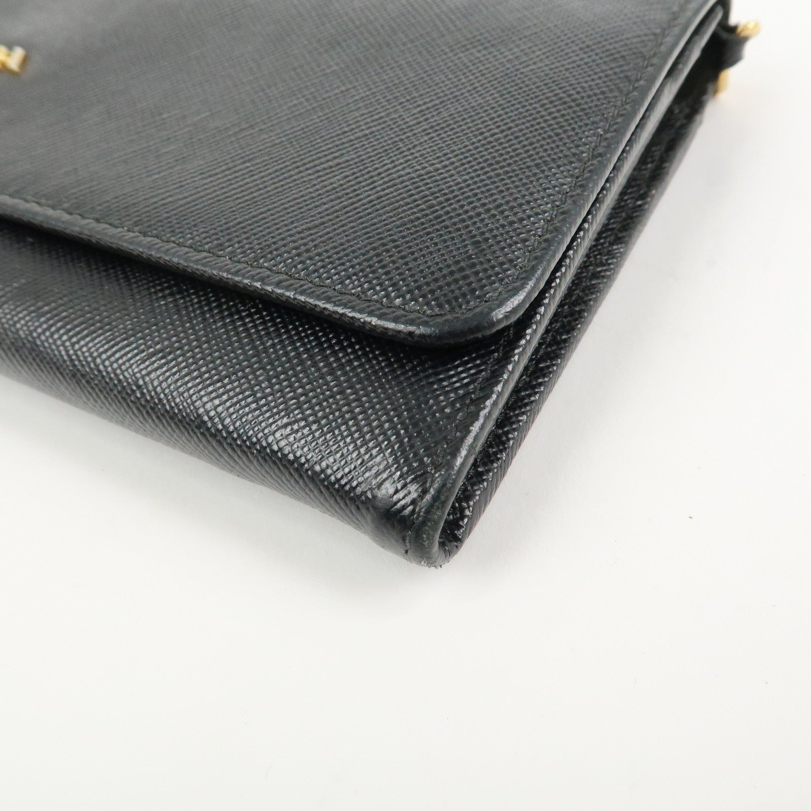 PRADA Logo Leather Chain Wallet WOC Shoulder Wallet Black 1MT290