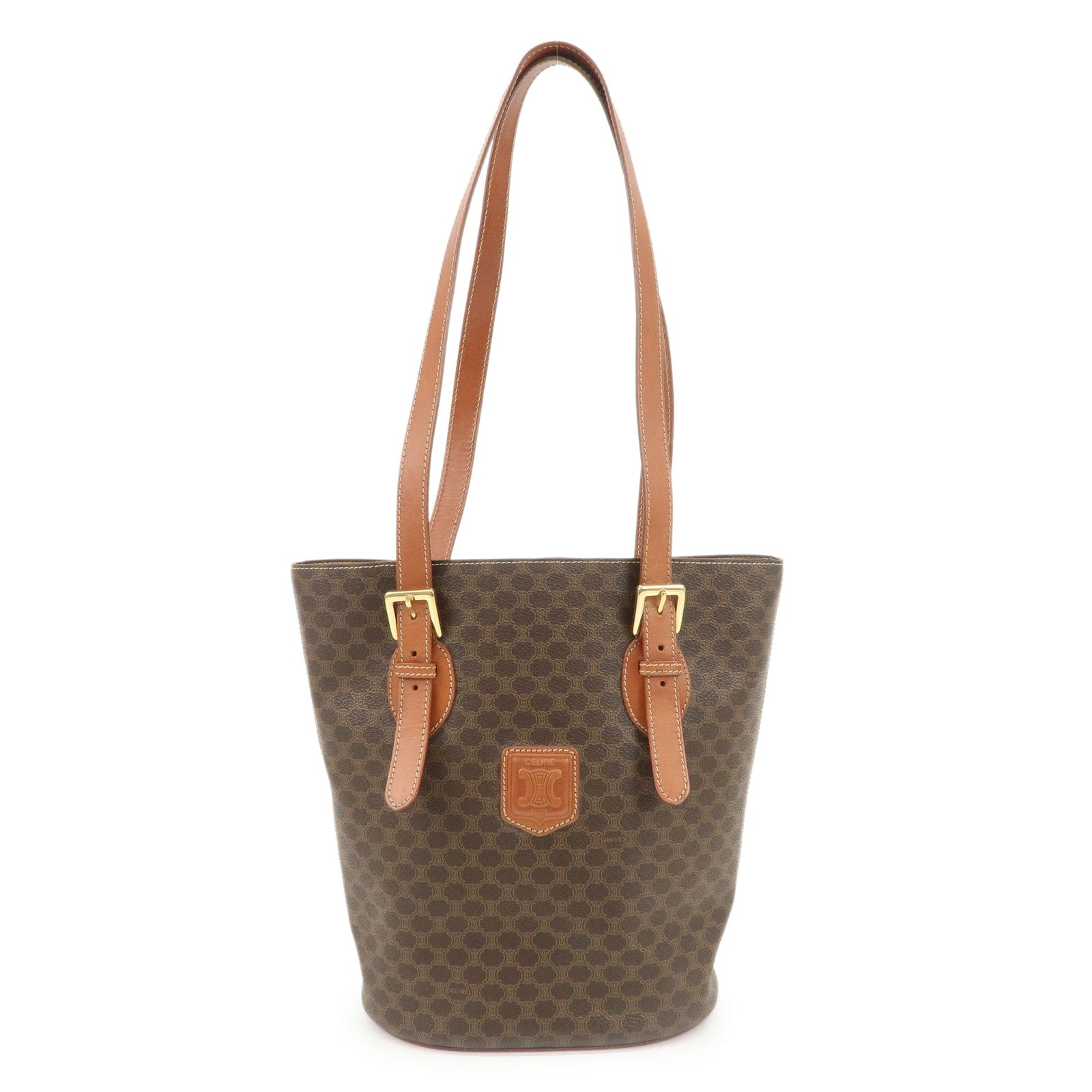 CELINE Macadam Logo PVC Leather Tote Bag Shoulder Bag Brown