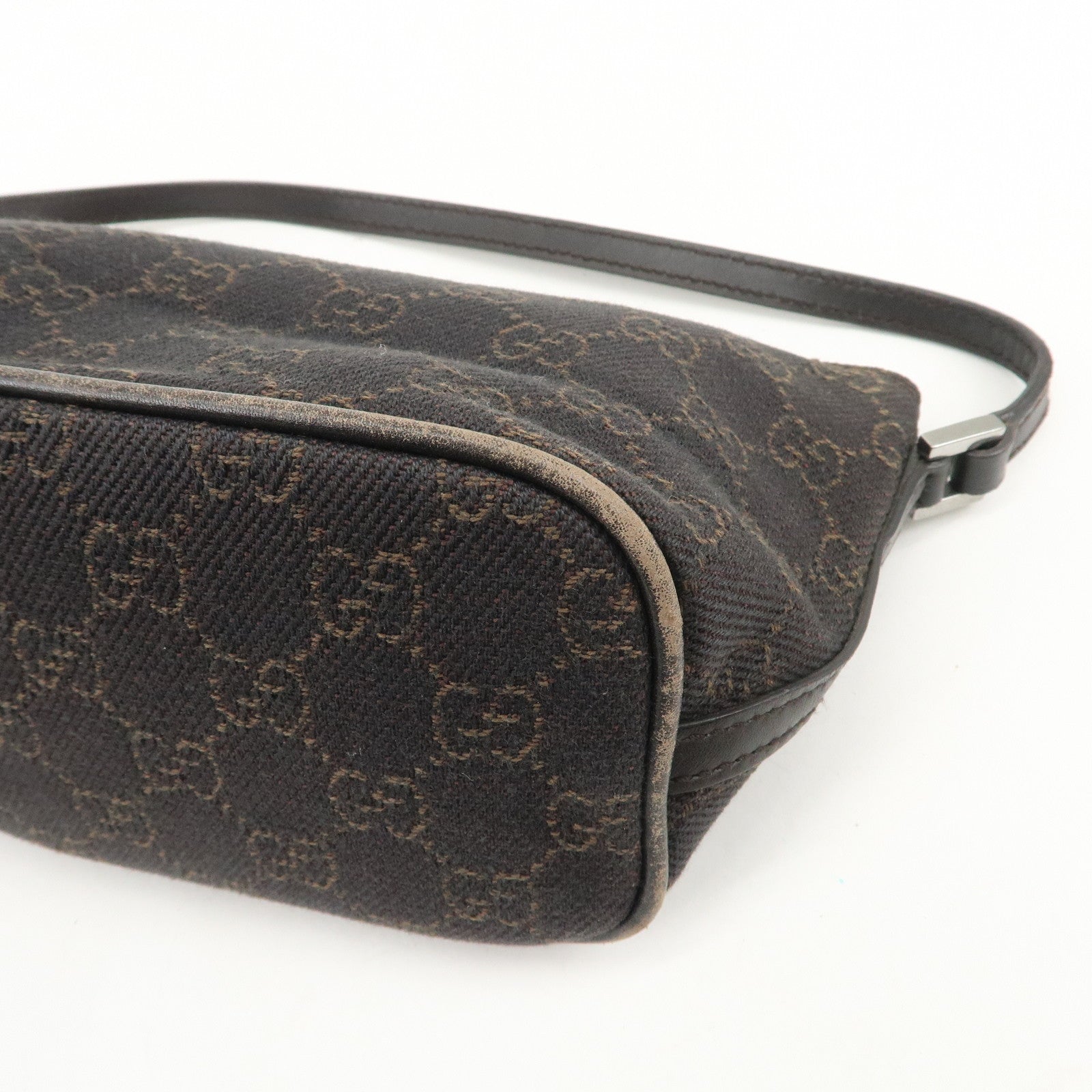 GUCCI Boat Bag GG Denim Togo Leather Hand Bag Dark Brown 07198