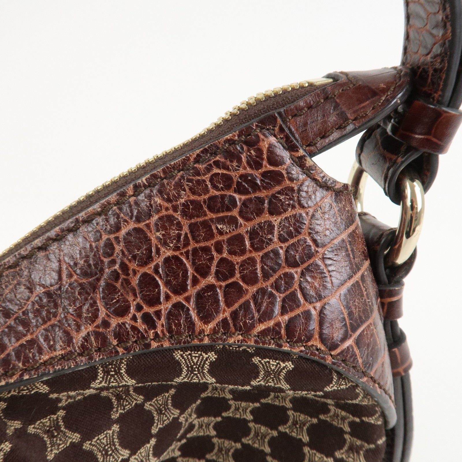 CELINE Macadam Canvas Embossed Leather Bittersweet Shoulder Bag