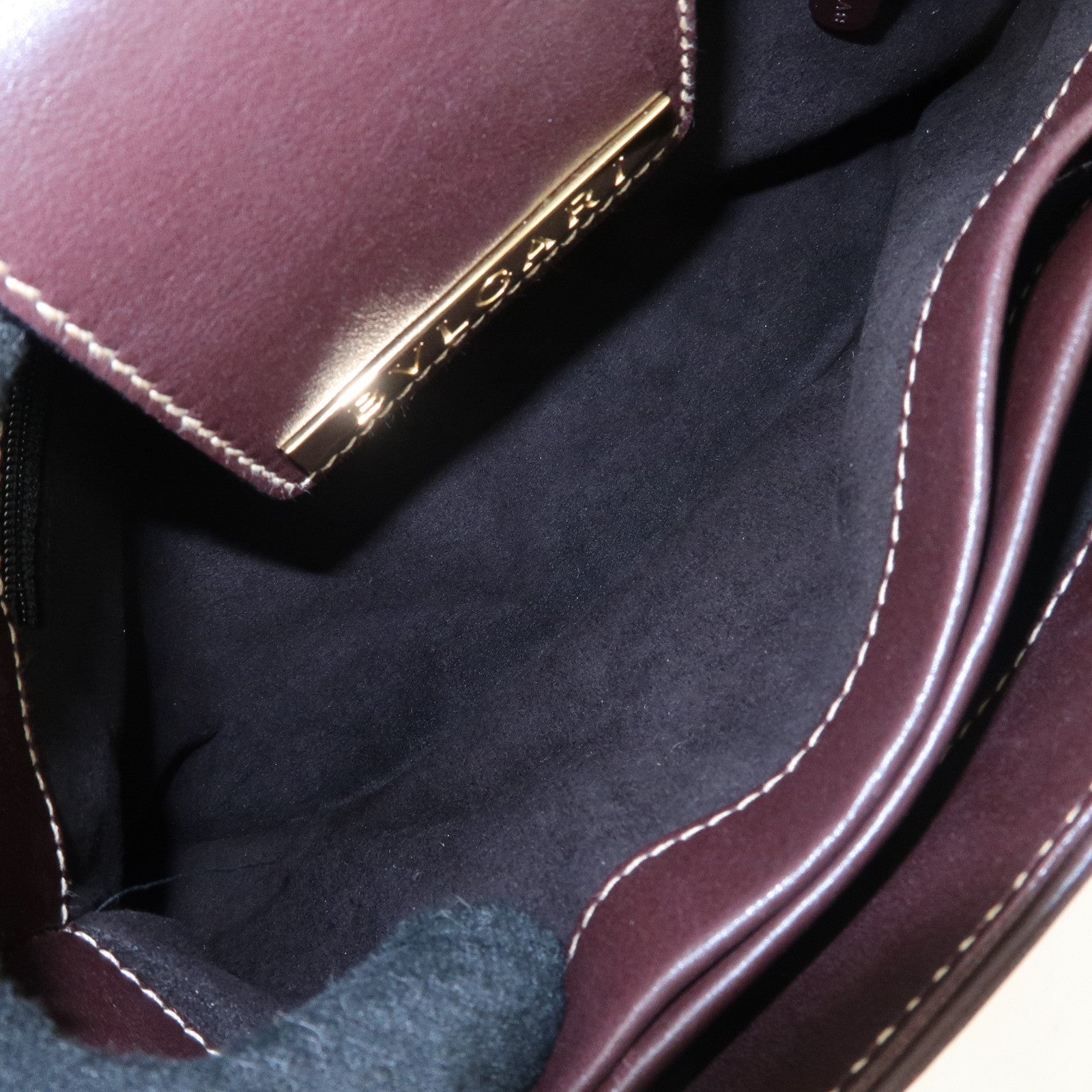 BVLGARI  Leather Tote Bag Hand Bag Dark Brown Gold HDW Used