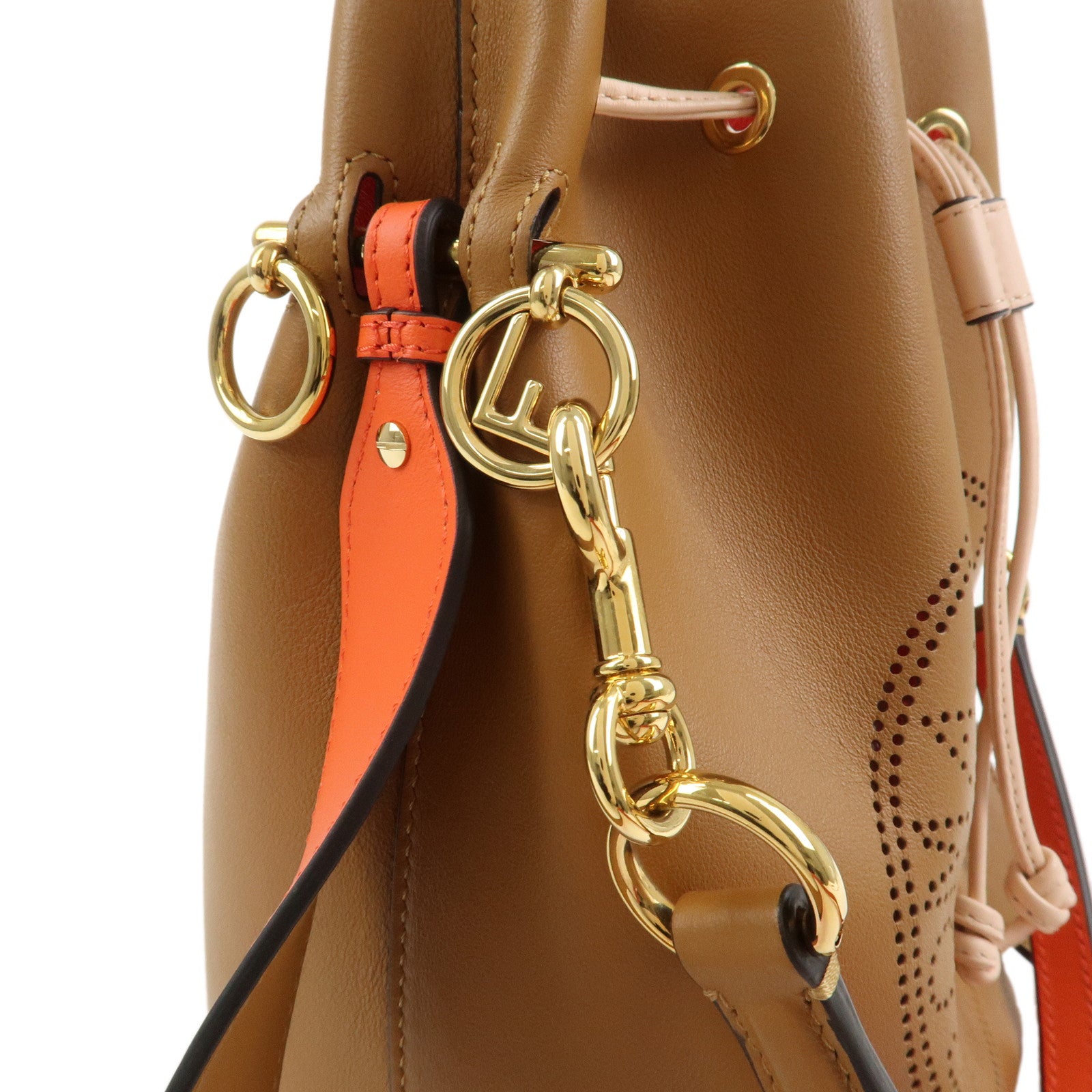FENDI Leather Montresor 2Way Hand Shoulder Bag Brown Orange 8BT309