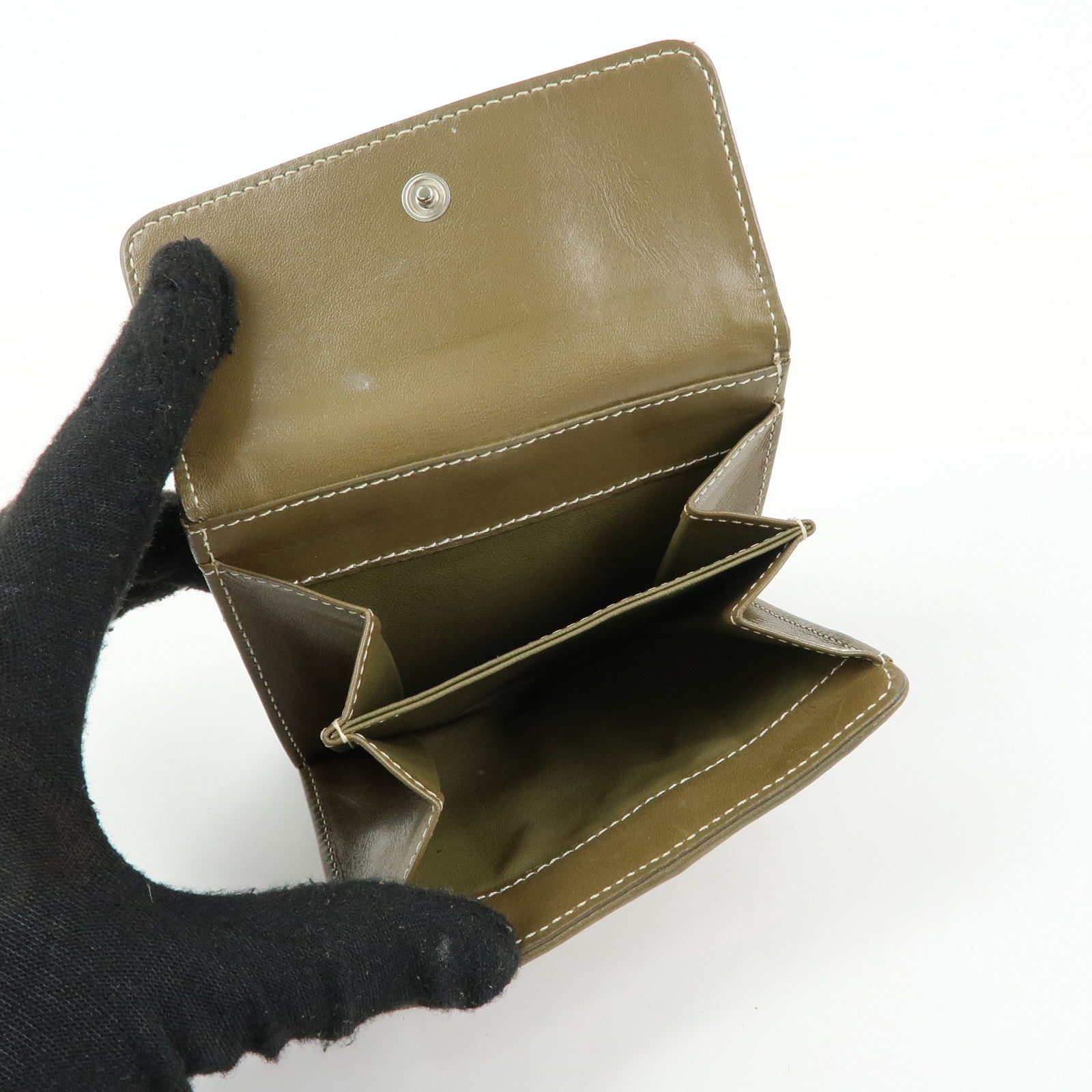 CELINE C Macadam Canvas Leather Compact Wallet Khaki