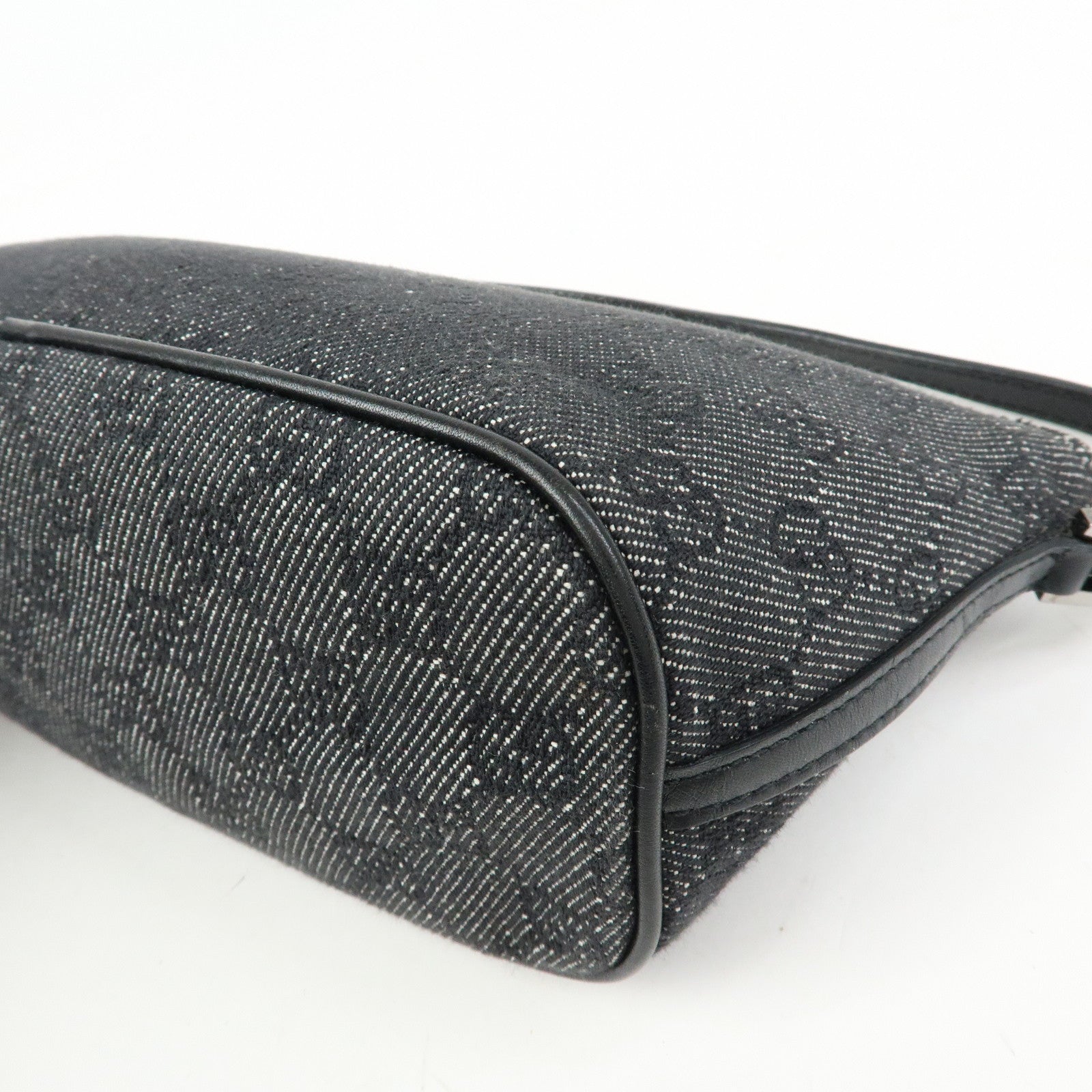GUCCI Boat Bag GG Denim Leather Hand Bag Navy Black 07198