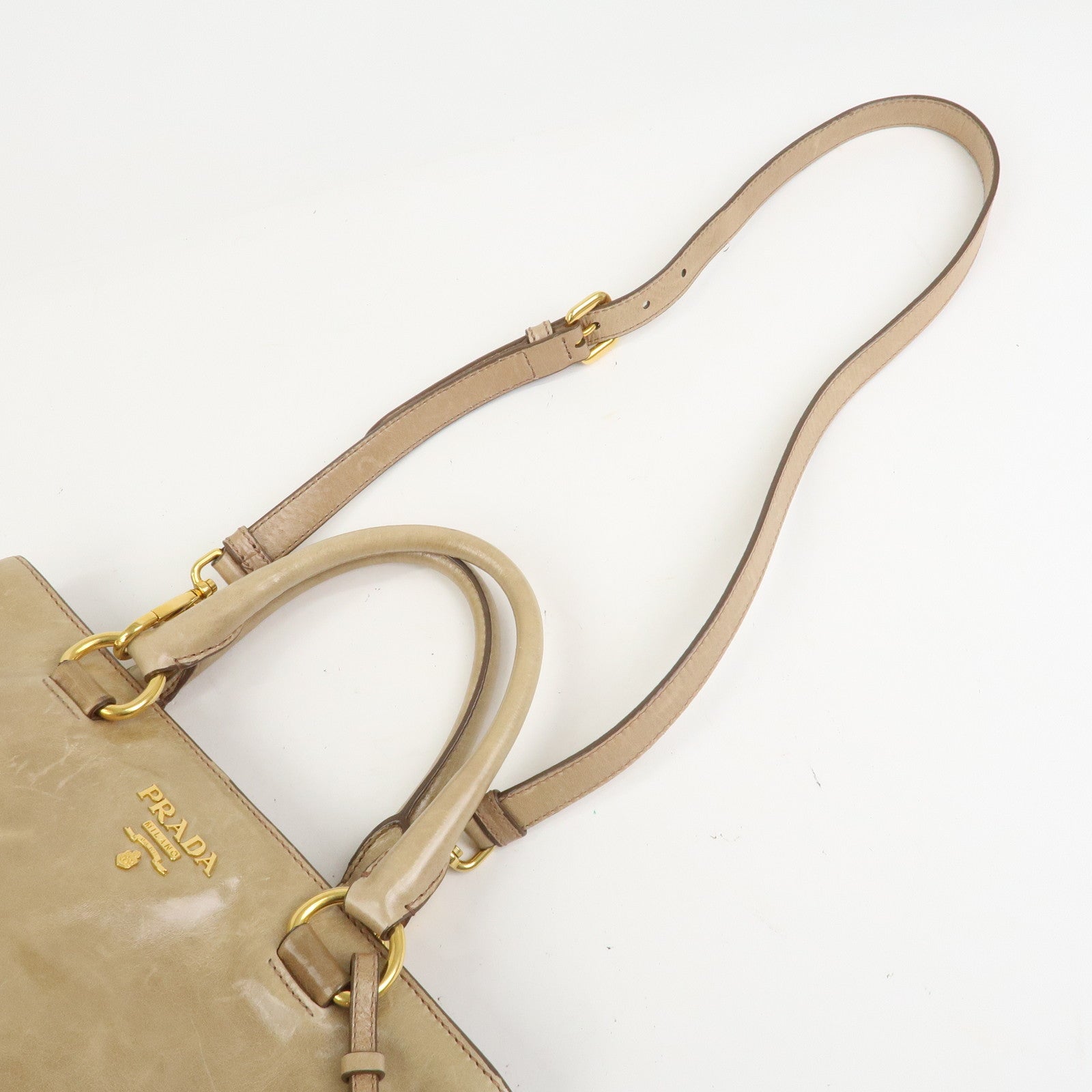 PRADA Logo Leather 2Way Bag Hand Bag Shoulder Bag Beige BN2323
