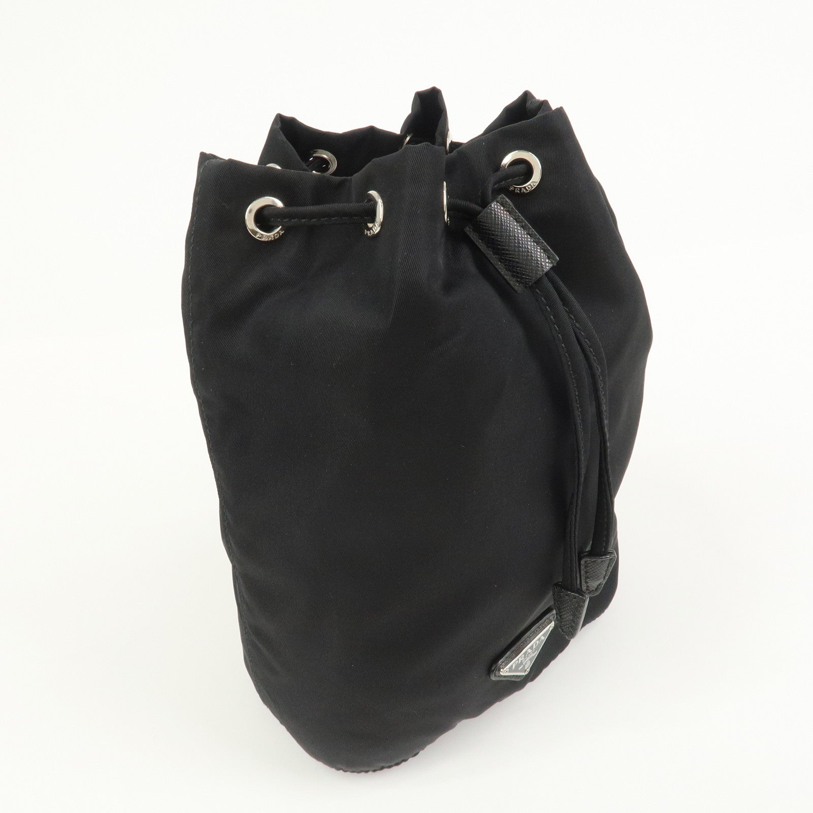 PRADA Nylon Saffiano Leather Cosmetic Makeup Pouch Black 1NA369