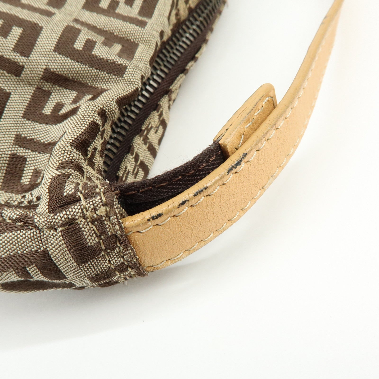 FENDI Zucchino Canvas Leather Hand Bag Beige 8N0005