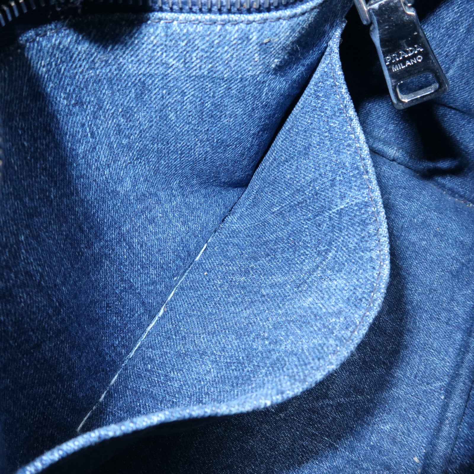 PRADA Canapa Triangle Logo Denim 2Way Bag Hand Bag Blue 1BG439