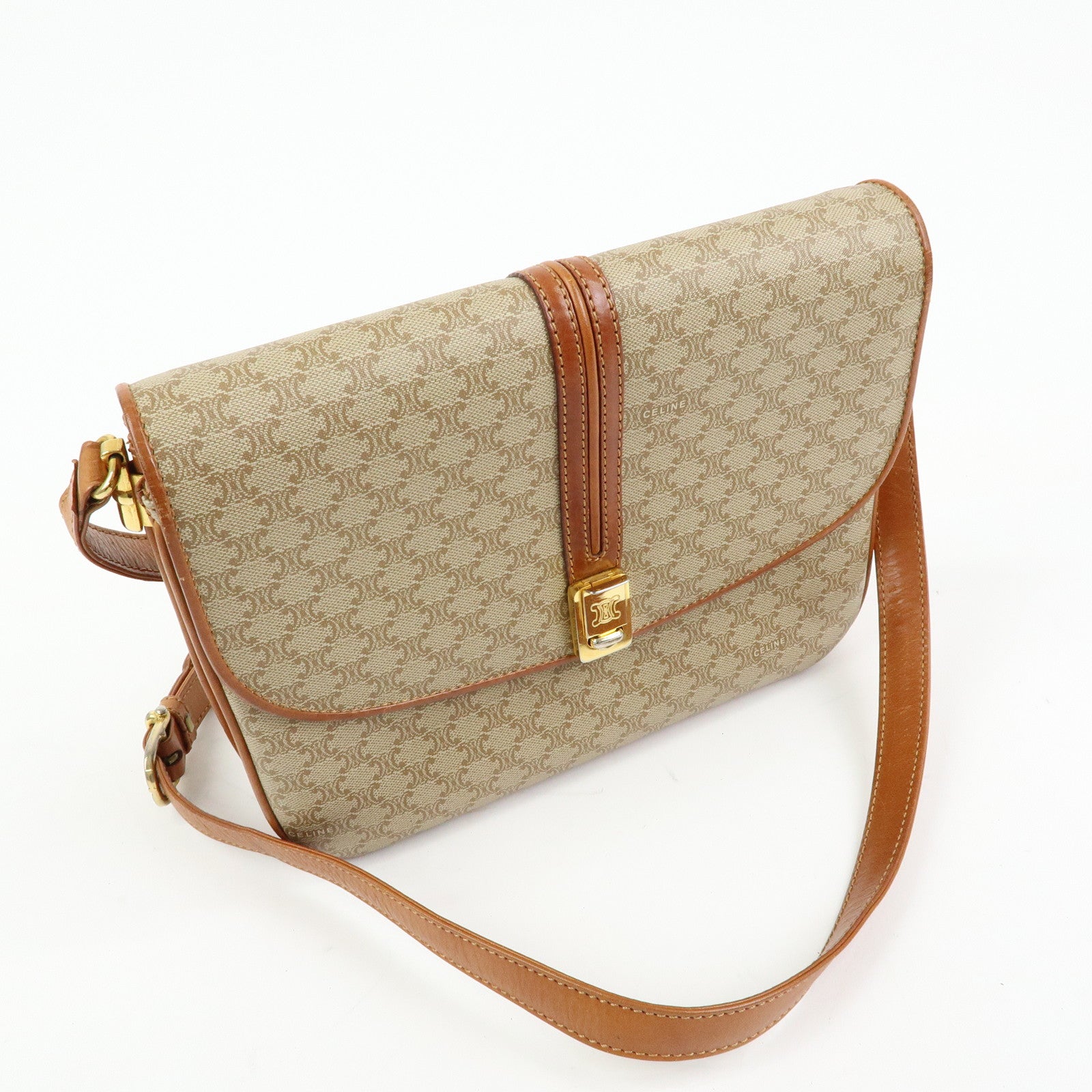 CELINE Macadam PVC Leather Shoulder Bag Crossbody Bag Beige
